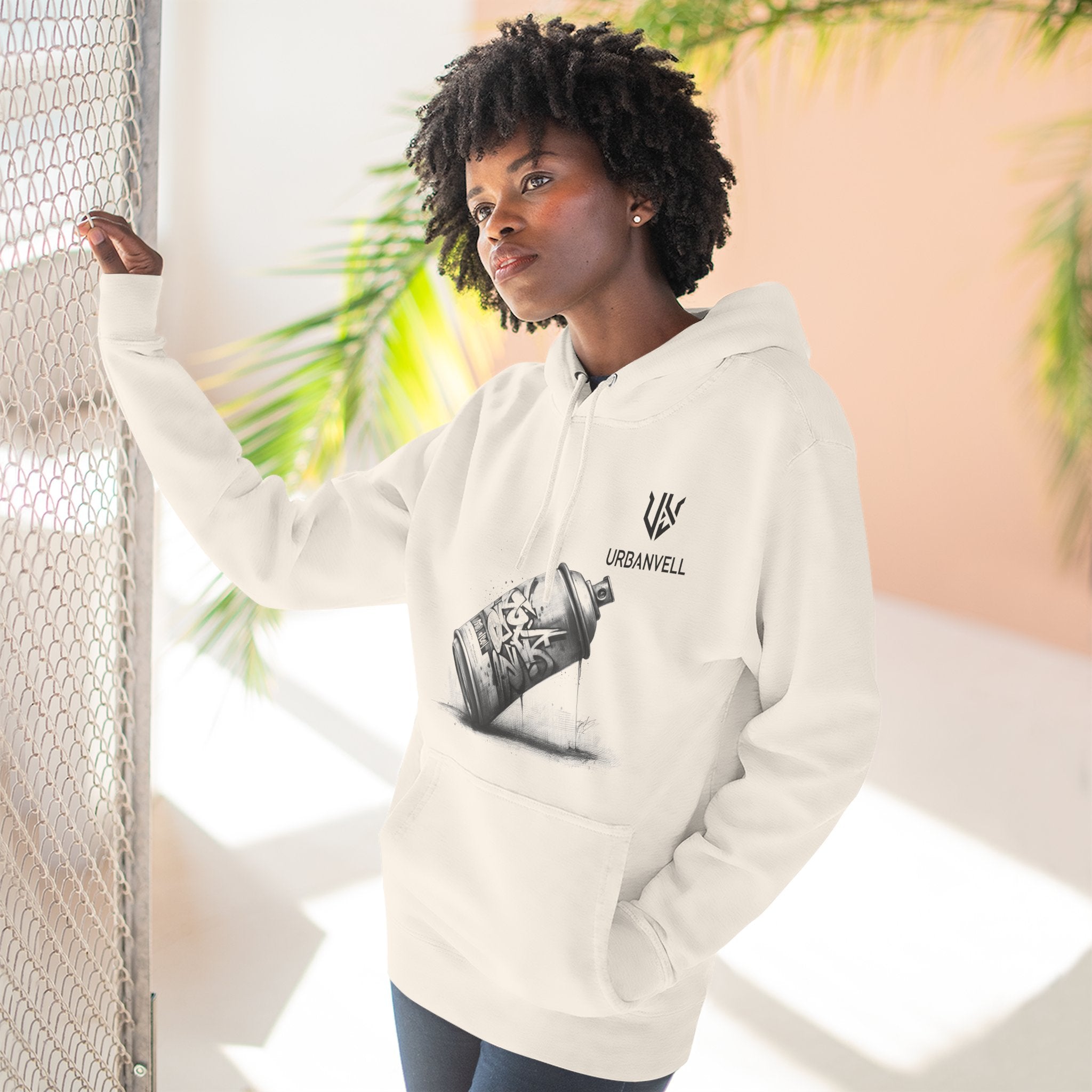 Graffiti Spray Can Sketch Hoodie — URBANVELL Urban Art Streetwear Fleece Pullover