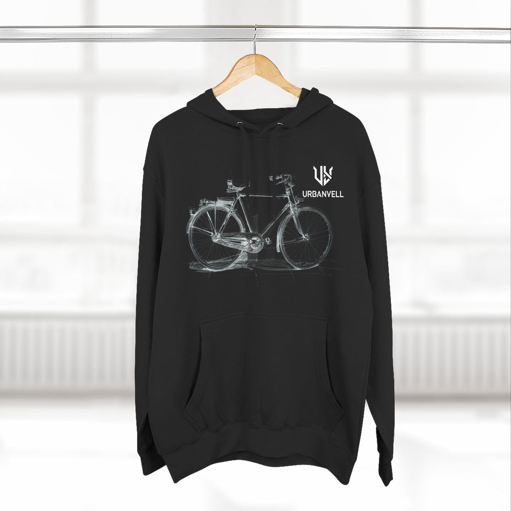 Bicycle Sketch Hoodie — URBANVELL Vintage Bike Illustration Fleece Pullover