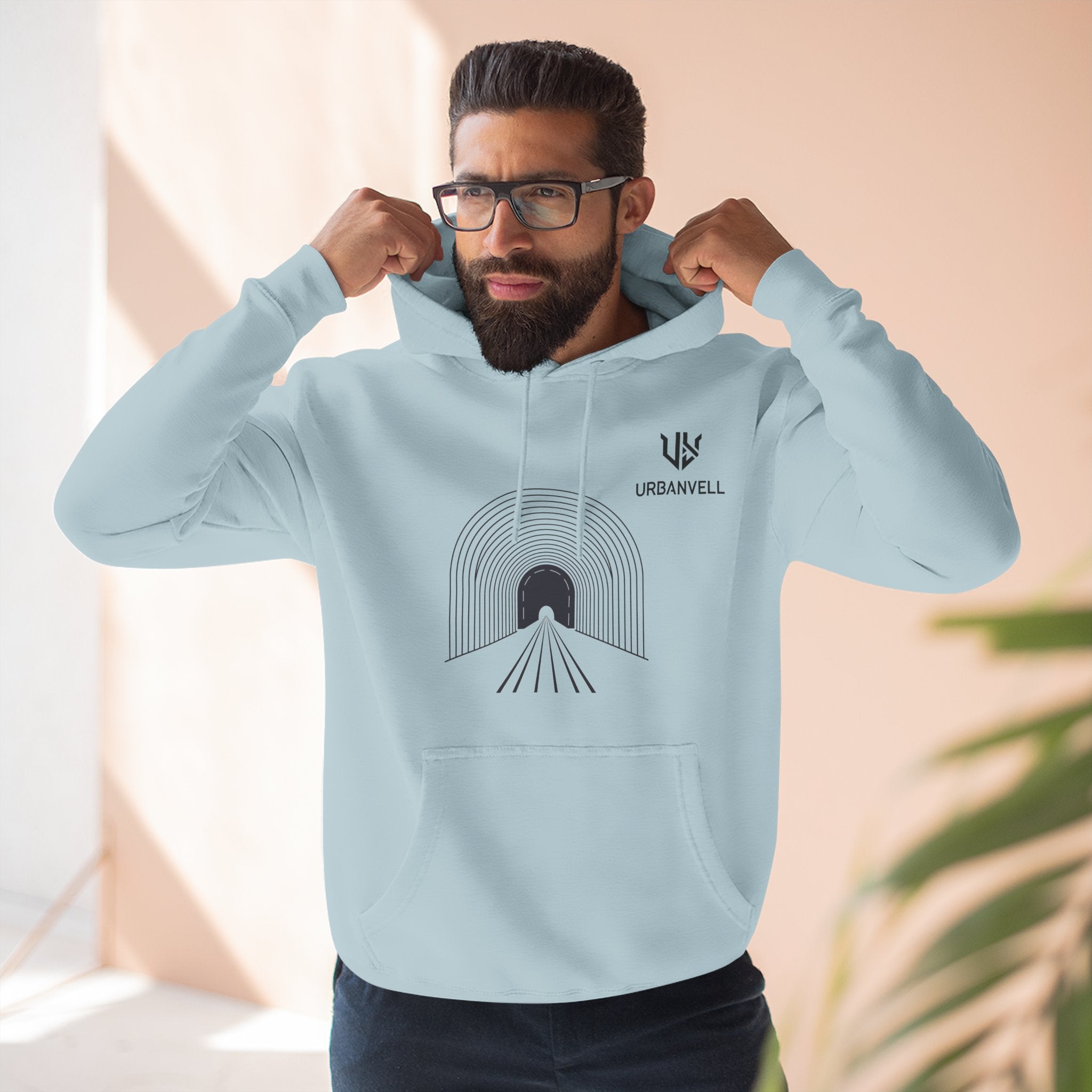 Minimalist Arch Tunnel Hoodie — URBANVELL Logo Fleece Pullover