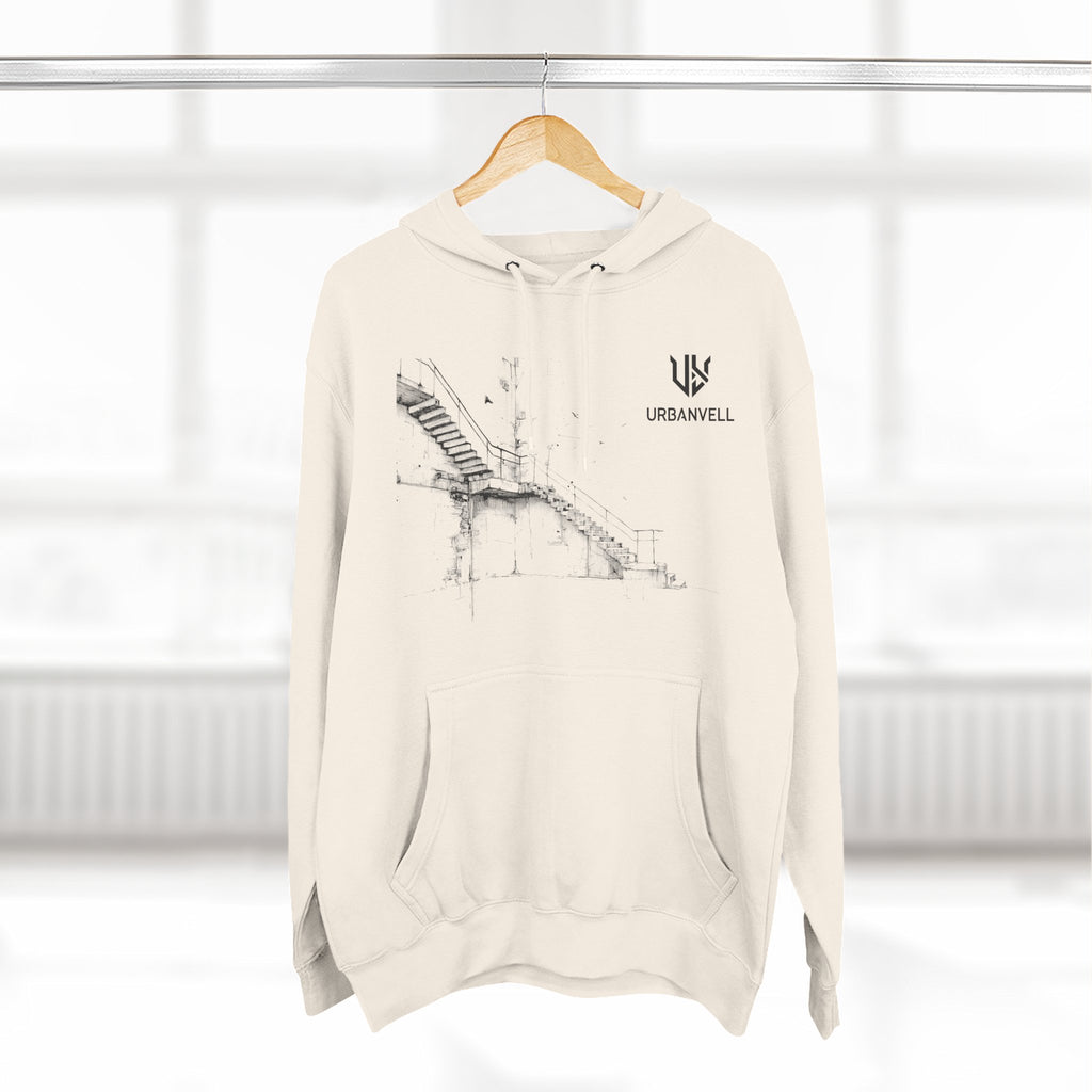 Industrial Staircase Sketch Hoodie — URBANVELL Minimal Architectural Pullover