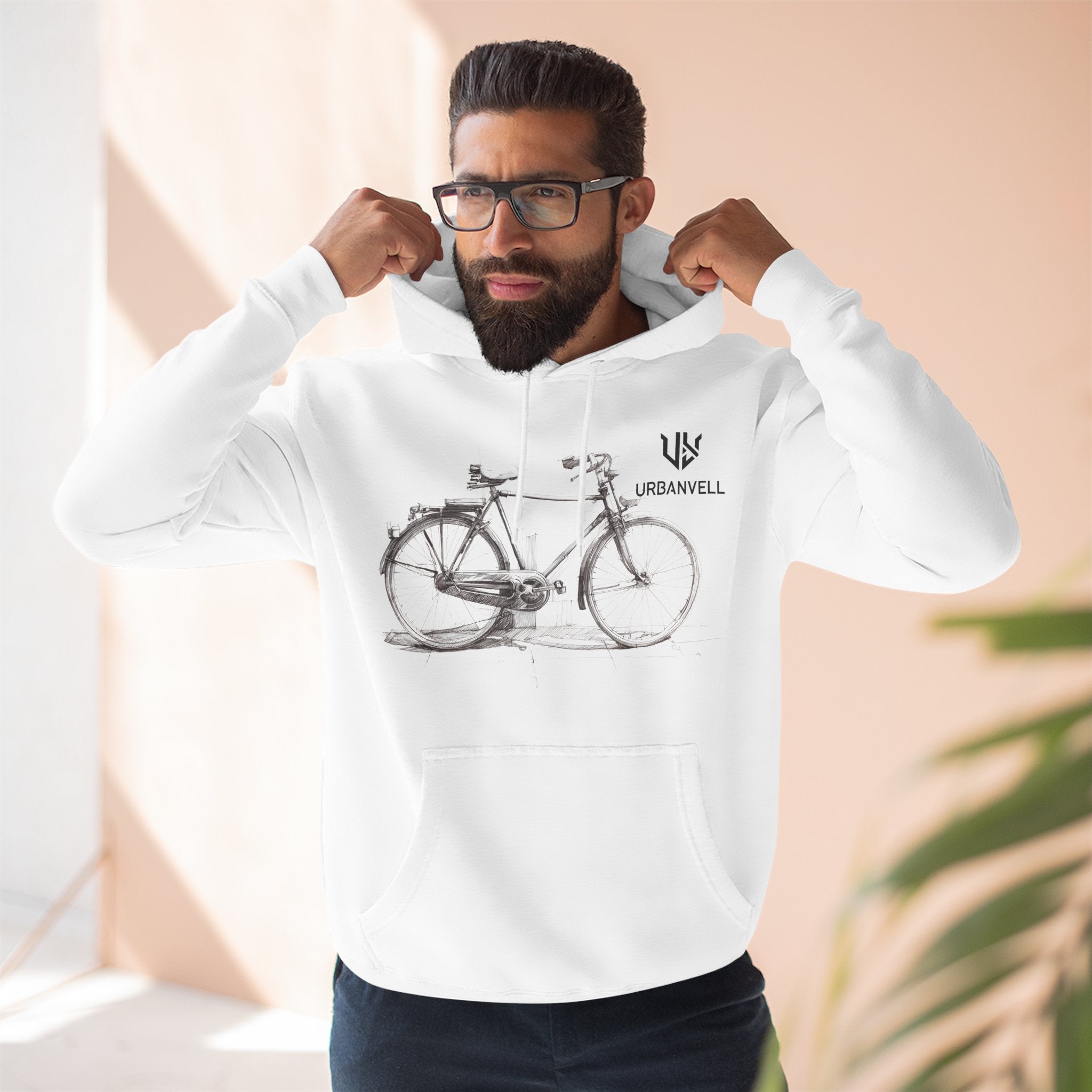 Bicycle Sketch Hoodie — URBANVELL Vintage Bike Illustration Fleece Pullover