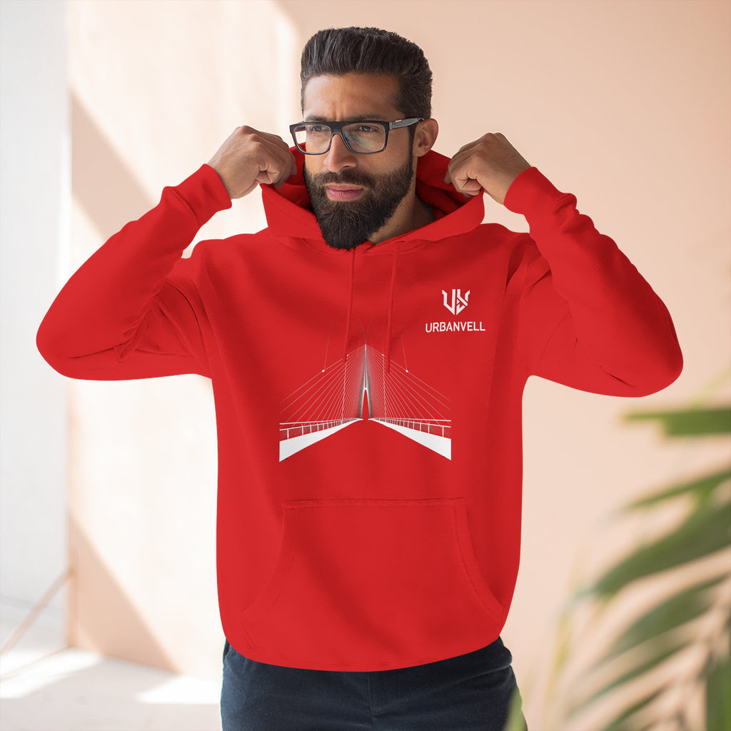 Minimalist Bridge Graphic Hoodie — URBANVELL Three-Panel Fleece Hoodie