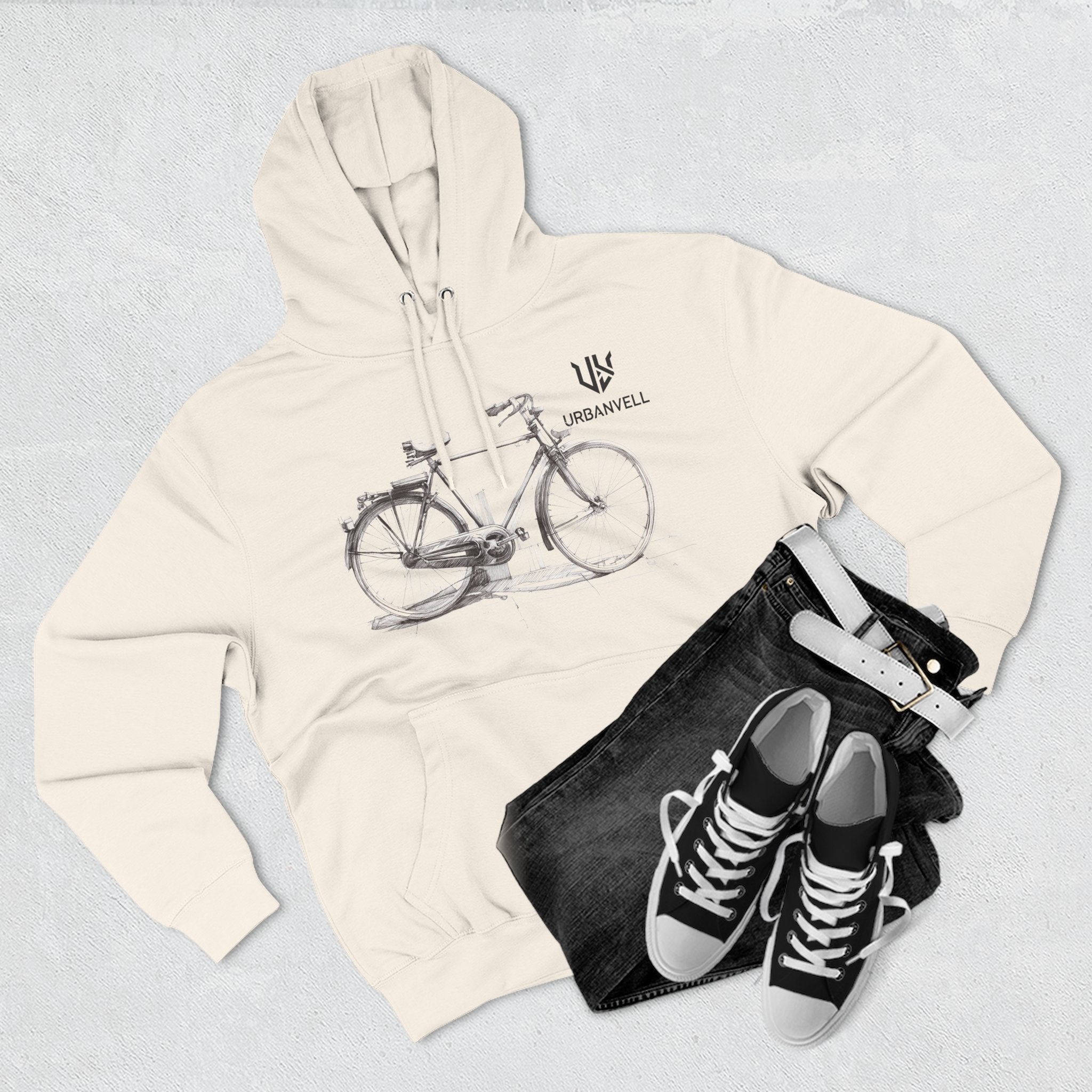 Bicycle Sketch Hoodie — URBANVELL Vintage Bike Illustration Fleece Pullover