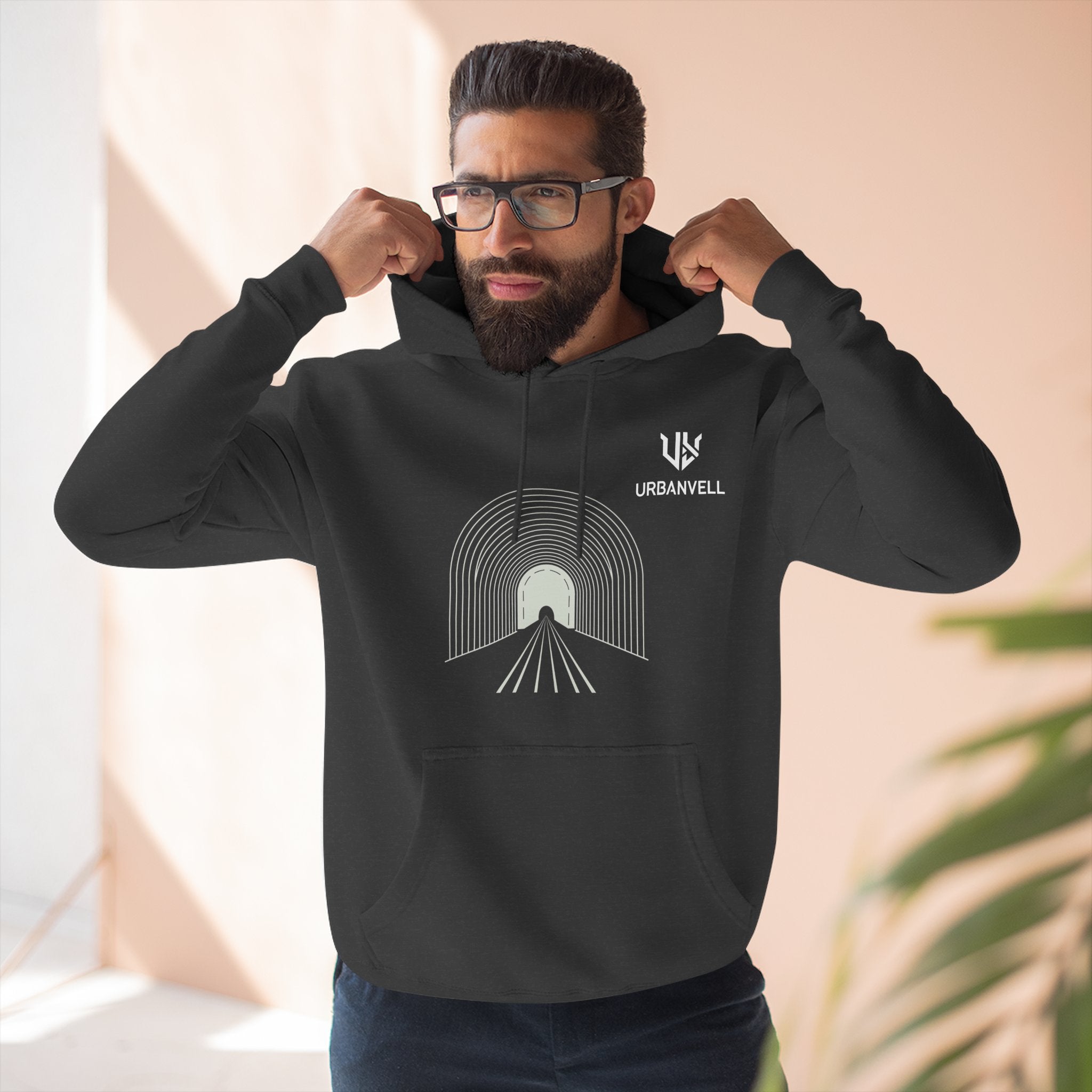 Minimalist Arch Tunnel Hoodie — URBANVELL Logo Fleece Pullover