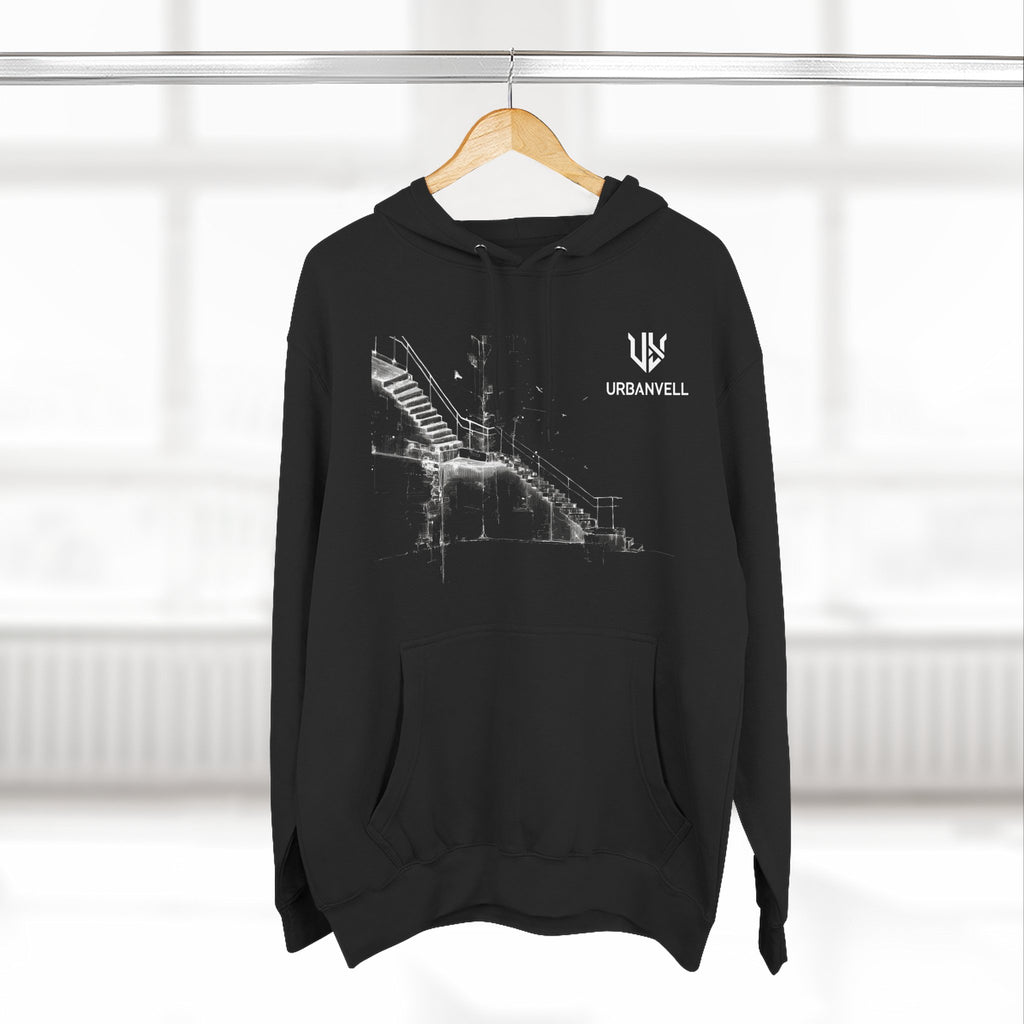 Industrial Staircase Sketch Hoodie — URBANVELL Minimal Architectural Pullover