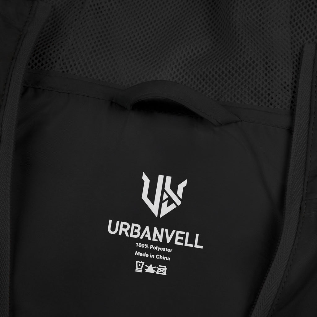 White Camo Windbreaker Jacket with URBANVELL Logo — Lightweight Full-Zip Hooded Jacket