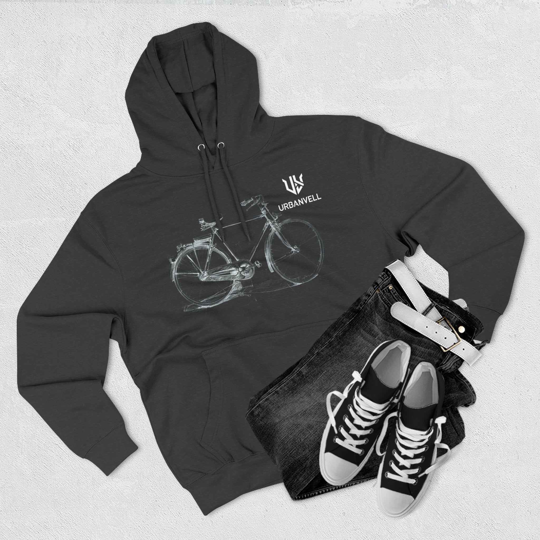 Bicycle Sketch Hoodie — URBANVELL Vintage Bike Illustration Fleece Pullover