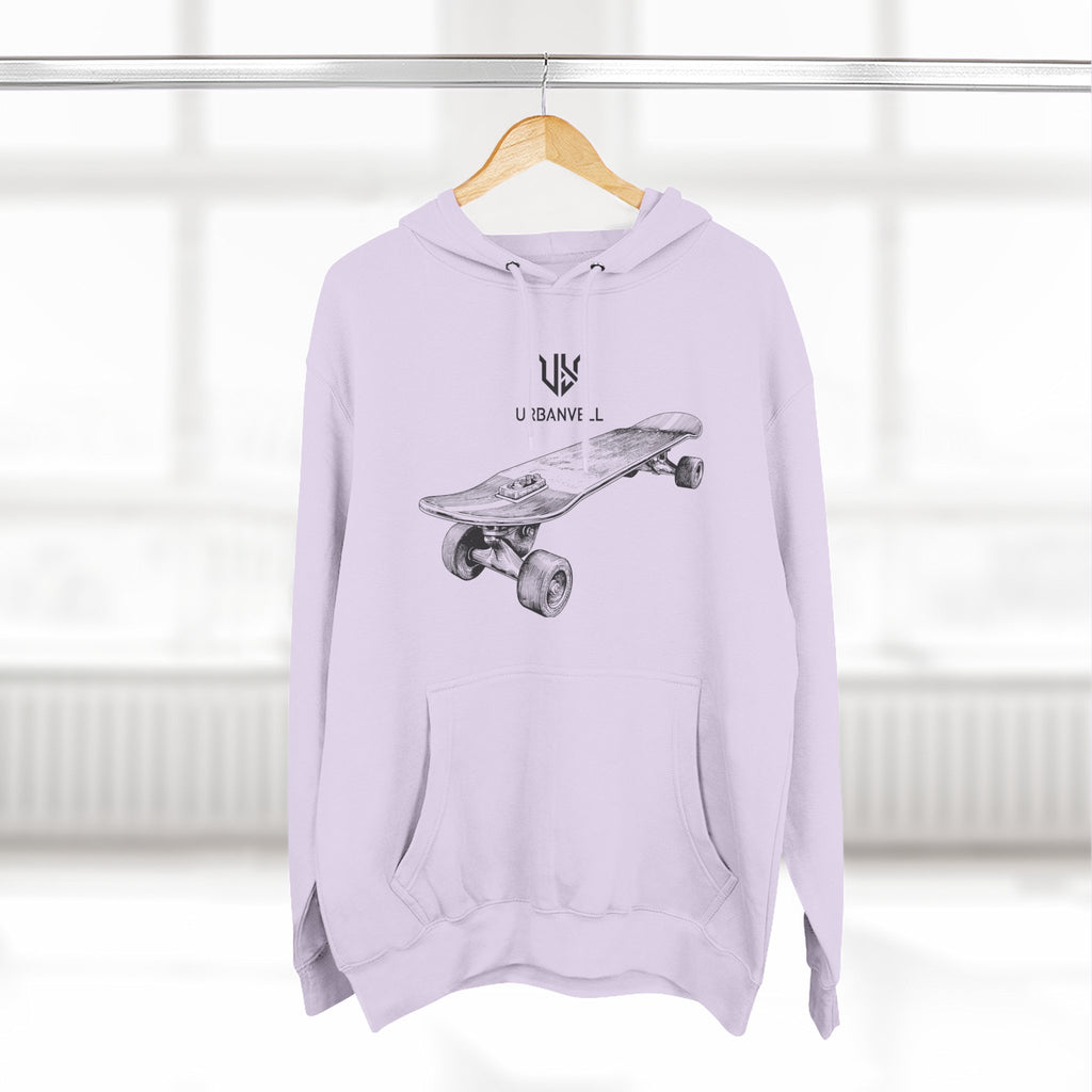 Skateboard Sketch Hoodie — URBANVELL Minimalist Hand-Drawn Skate Deck Pullover