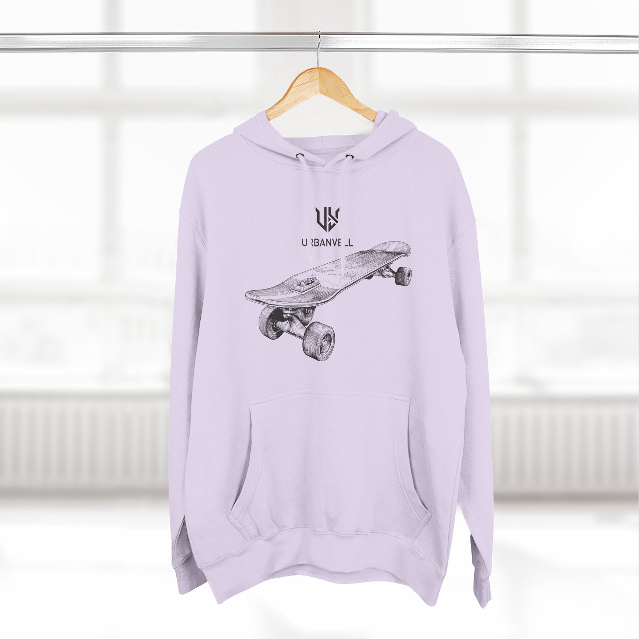 Skateboard Sketch Hoodie — URBANVELL Minimalist Hand-Drawn Skate Deck Pullover
