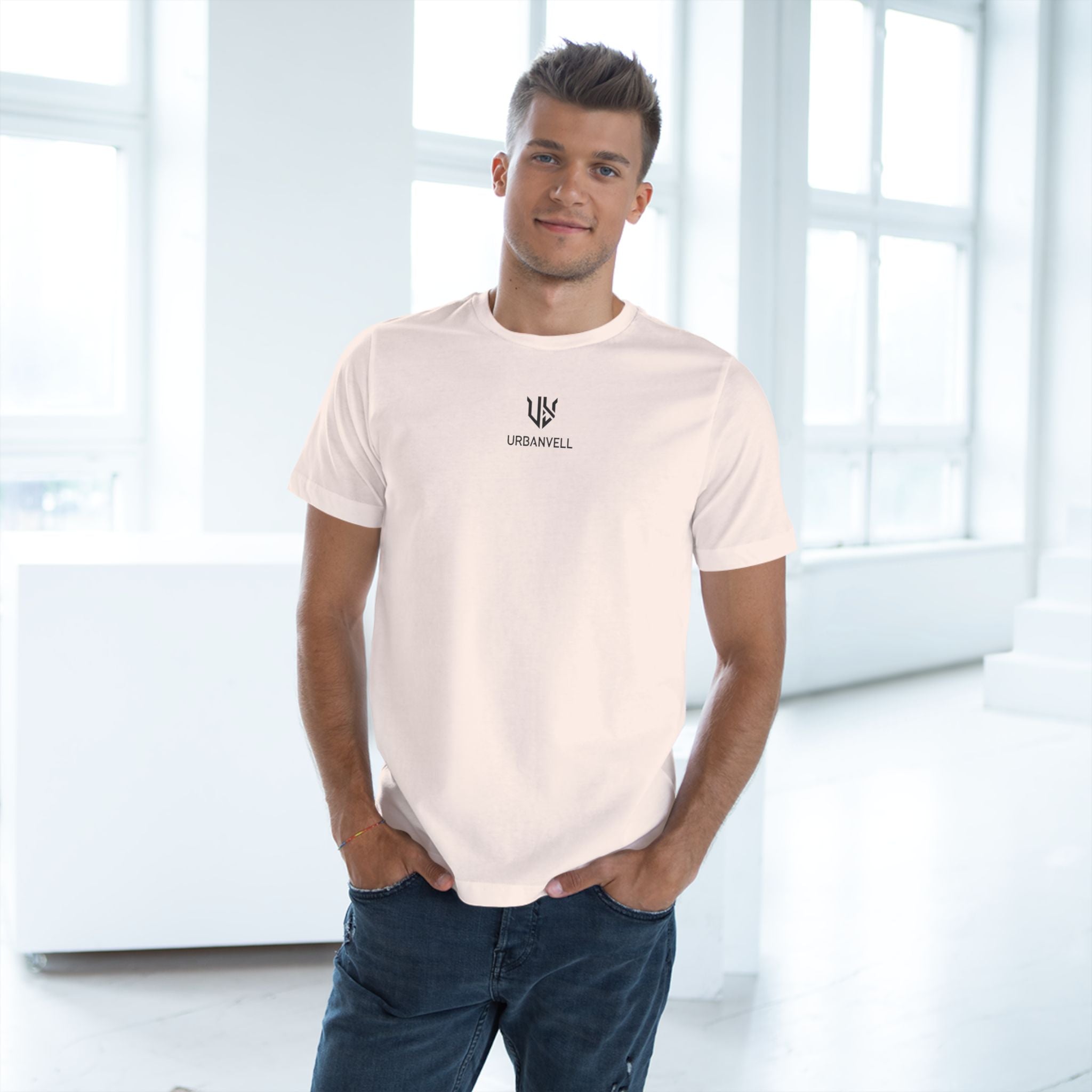 Minimal UrbanVell Centered Logo T‑Shirt — URBANVELL Clean Small Chest Logo Tee