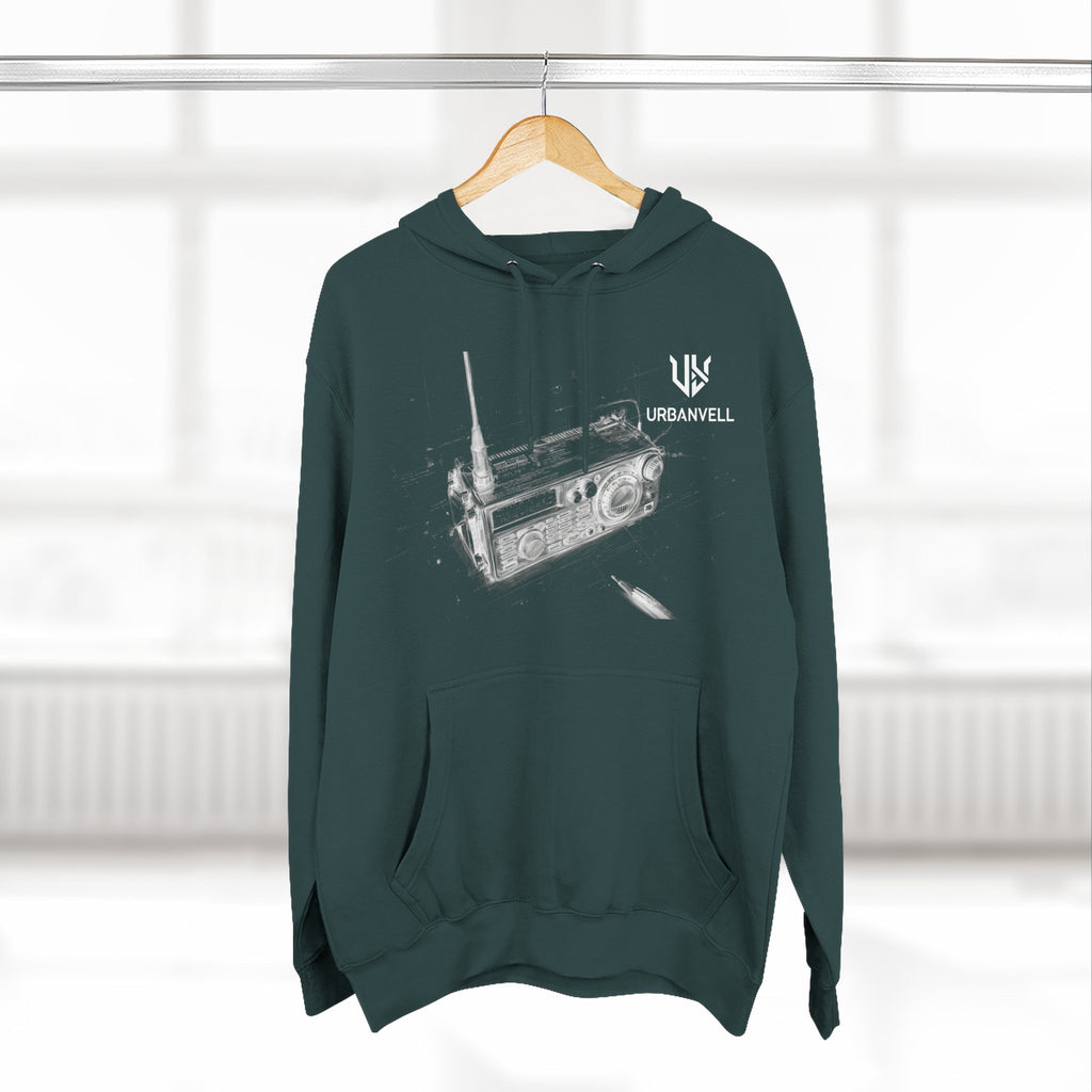 Walkie-Talkie Radio Sketch Hoodie — URBANVELL Minimal Urban Radio Graphic Fleece Pullover