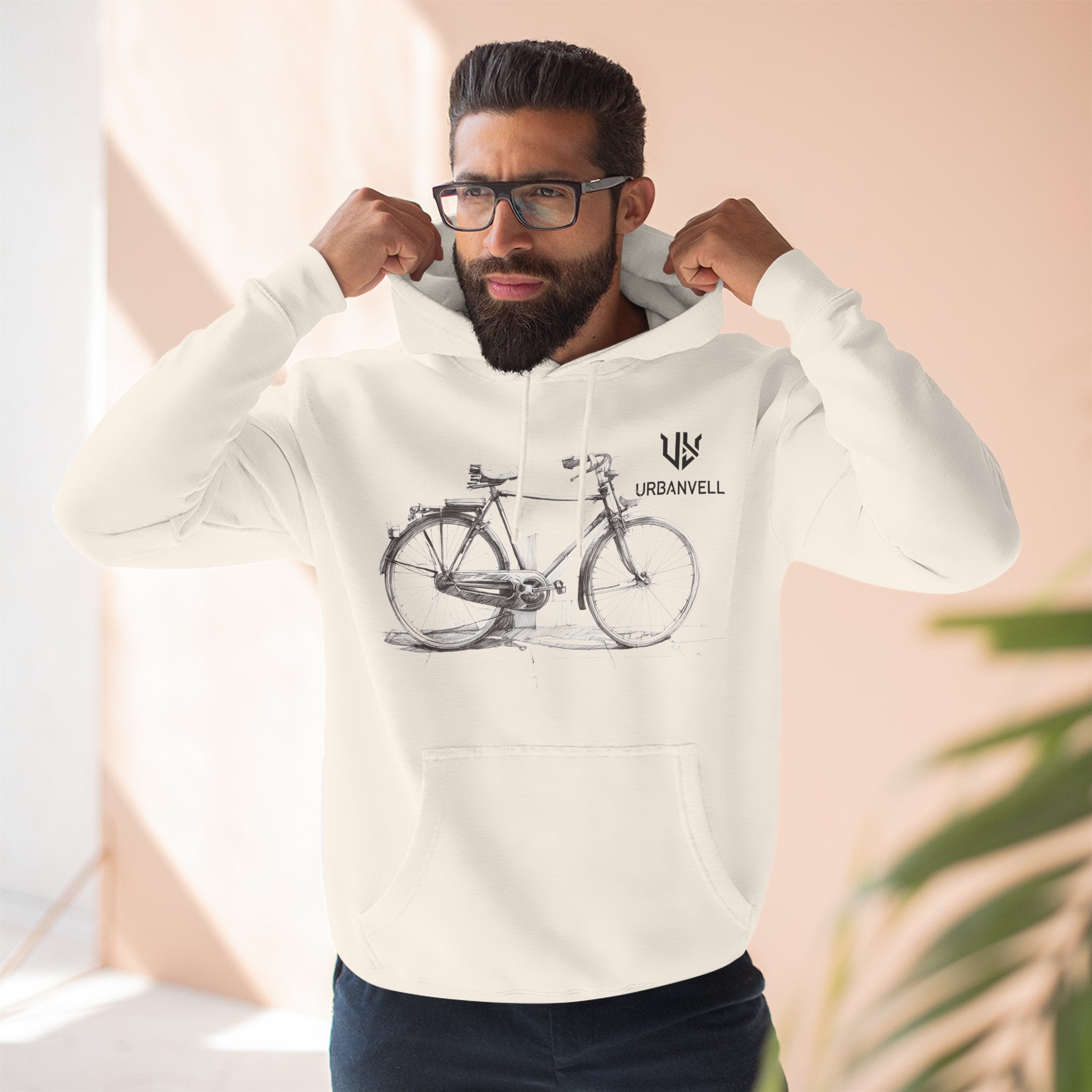 Bicycle Sketch Hoodie — URBANVELL Vintage Bike Illustration Fleece Pullover