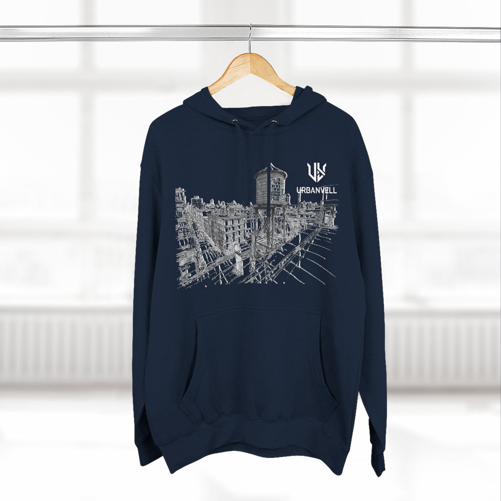 Water Tower Sketch Hoodie — URBANVELL Skyline Graphic Fleece Hoodie