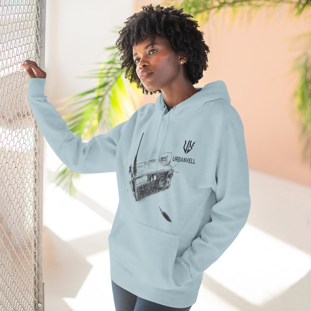 Walkie-Talkie Radio Sketch Hoodie — URBANVELL Minimal Urban Radio Graphic Fleece Pullover