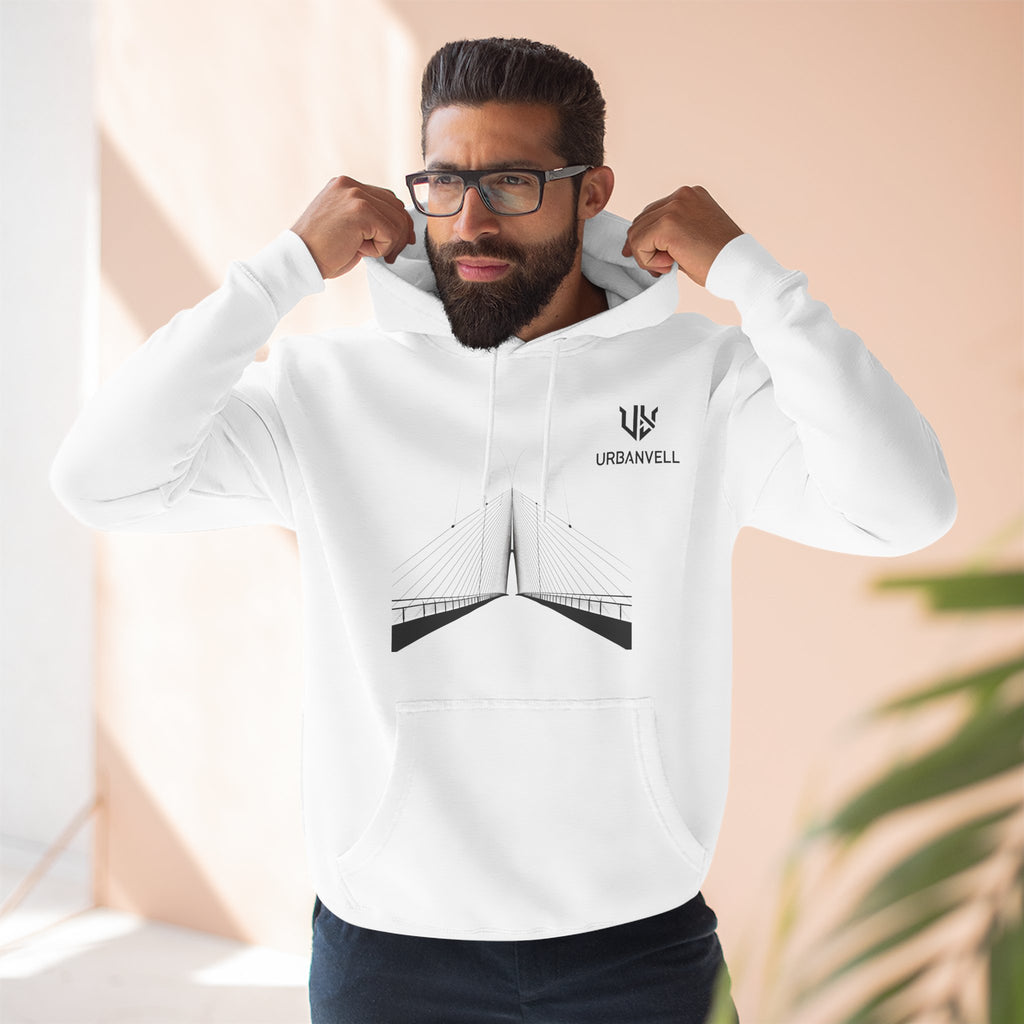 Minimalist Bridge Graphic Hoodie — URBANVELL Three-Panel Fleece Hoodie