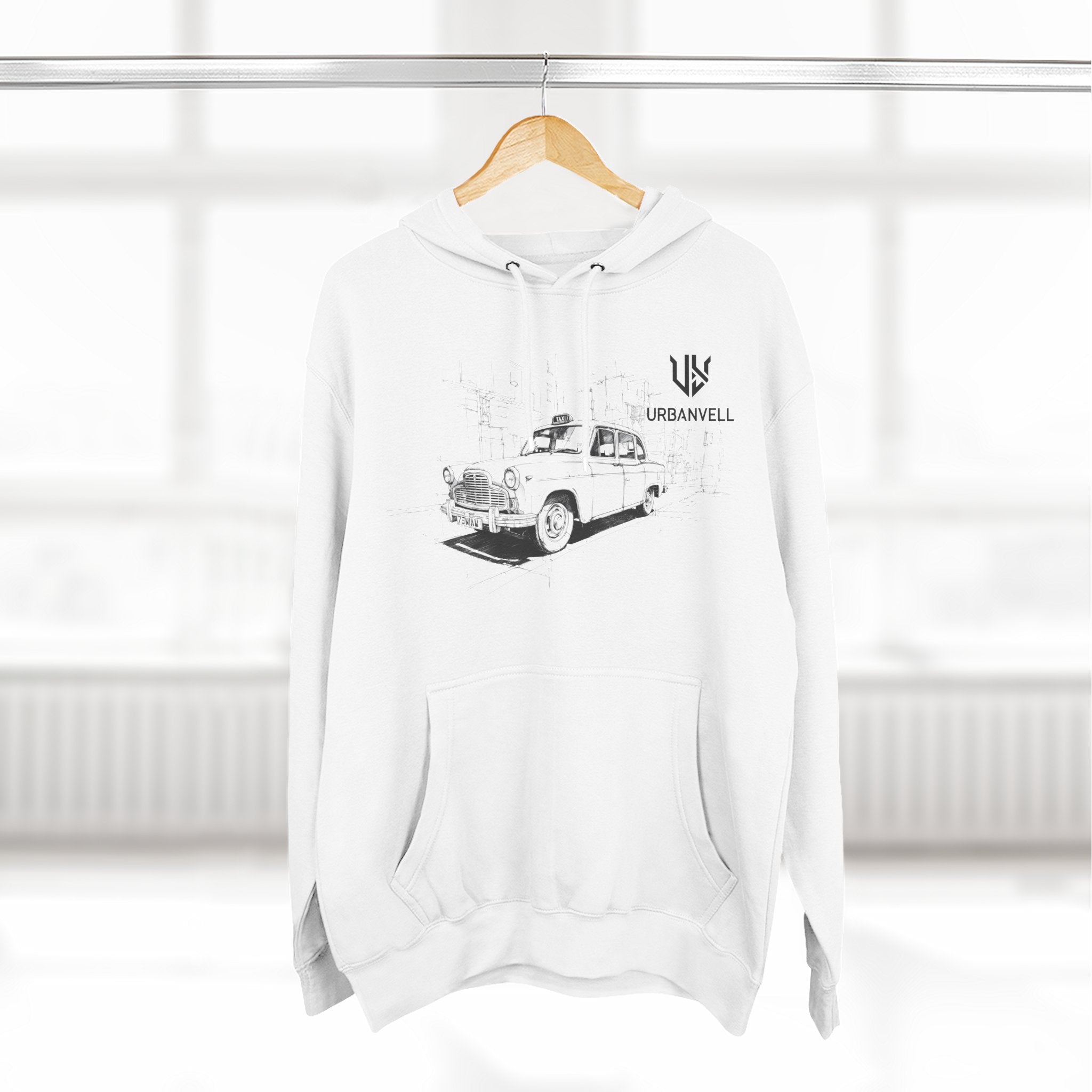 Old City Cab Illustration Hoodie — URBANVELL Classic Convertible Graphic Hoodie