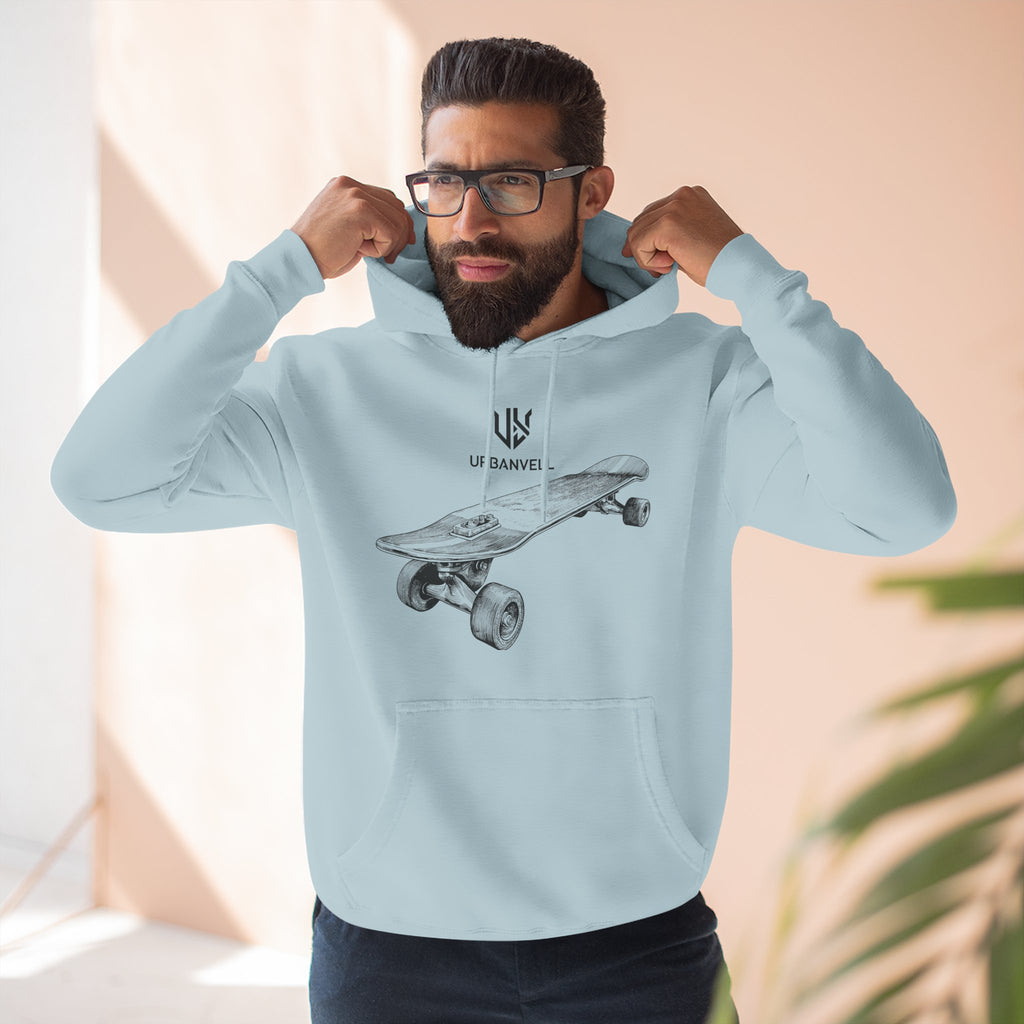 Skateboard Sketch Hoodie — URBANVELL Minimalist Hand-Drawn Skate Deck Pullover