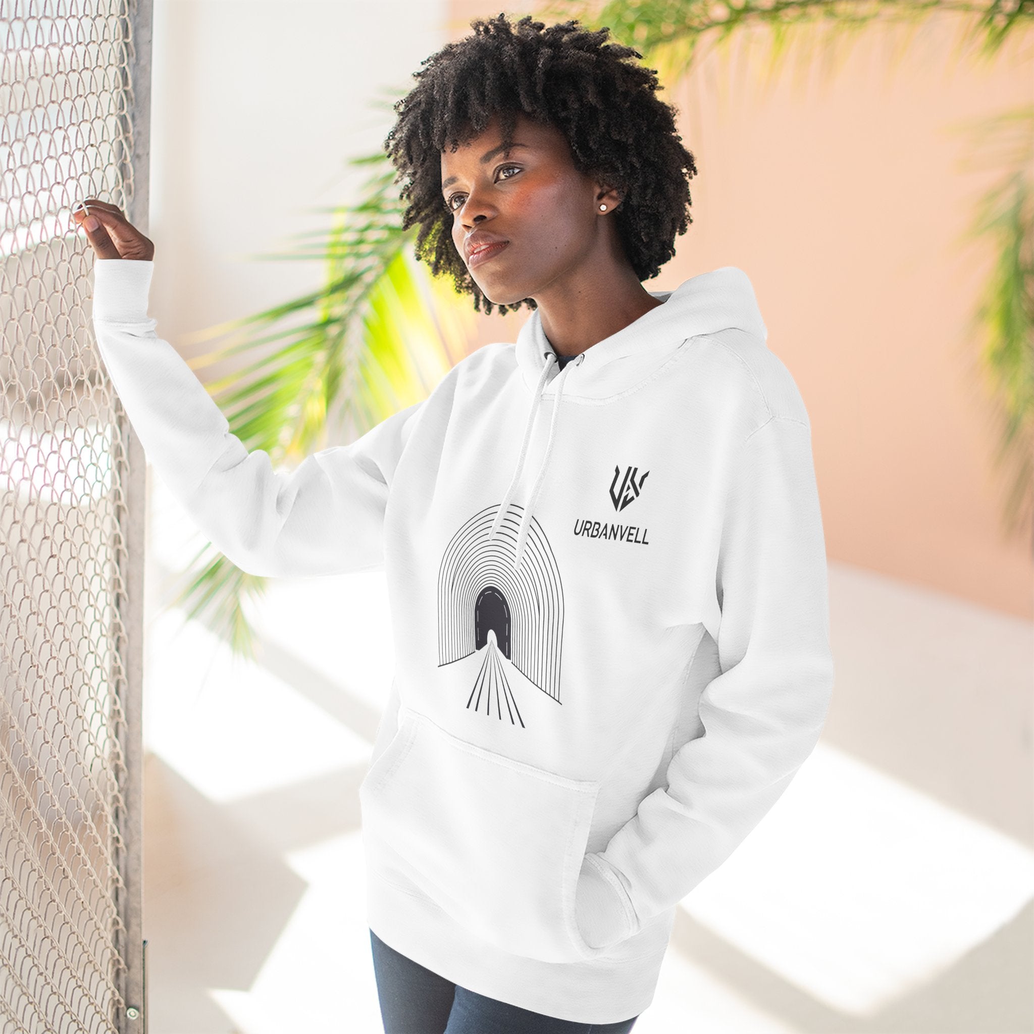 Minimalist Arch Tunnel Hoodie — URBANVELL Logo Fleece Pullover
