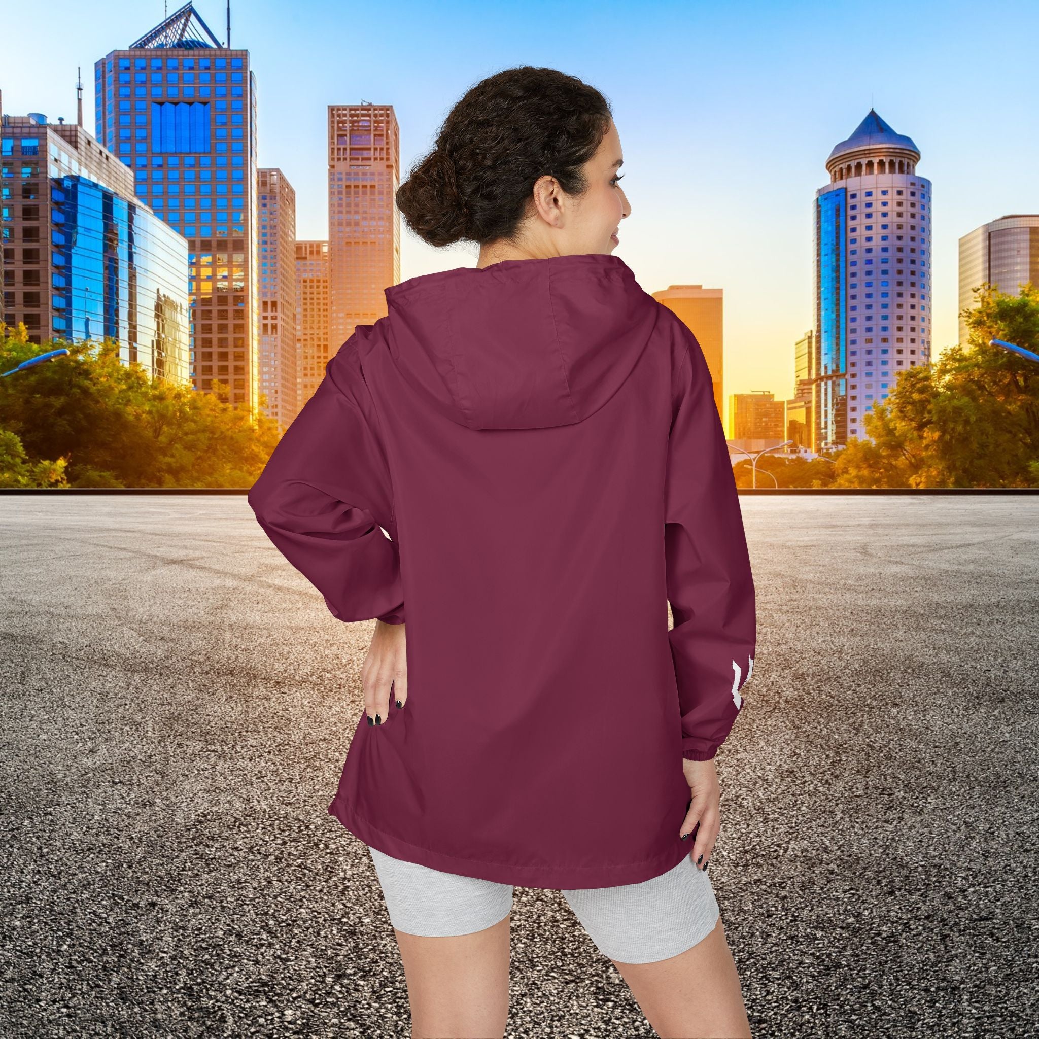 White Camo Windbreaker Jacket with URBANVELL Logo — Lightweight Full-Zip Hooded Jacket