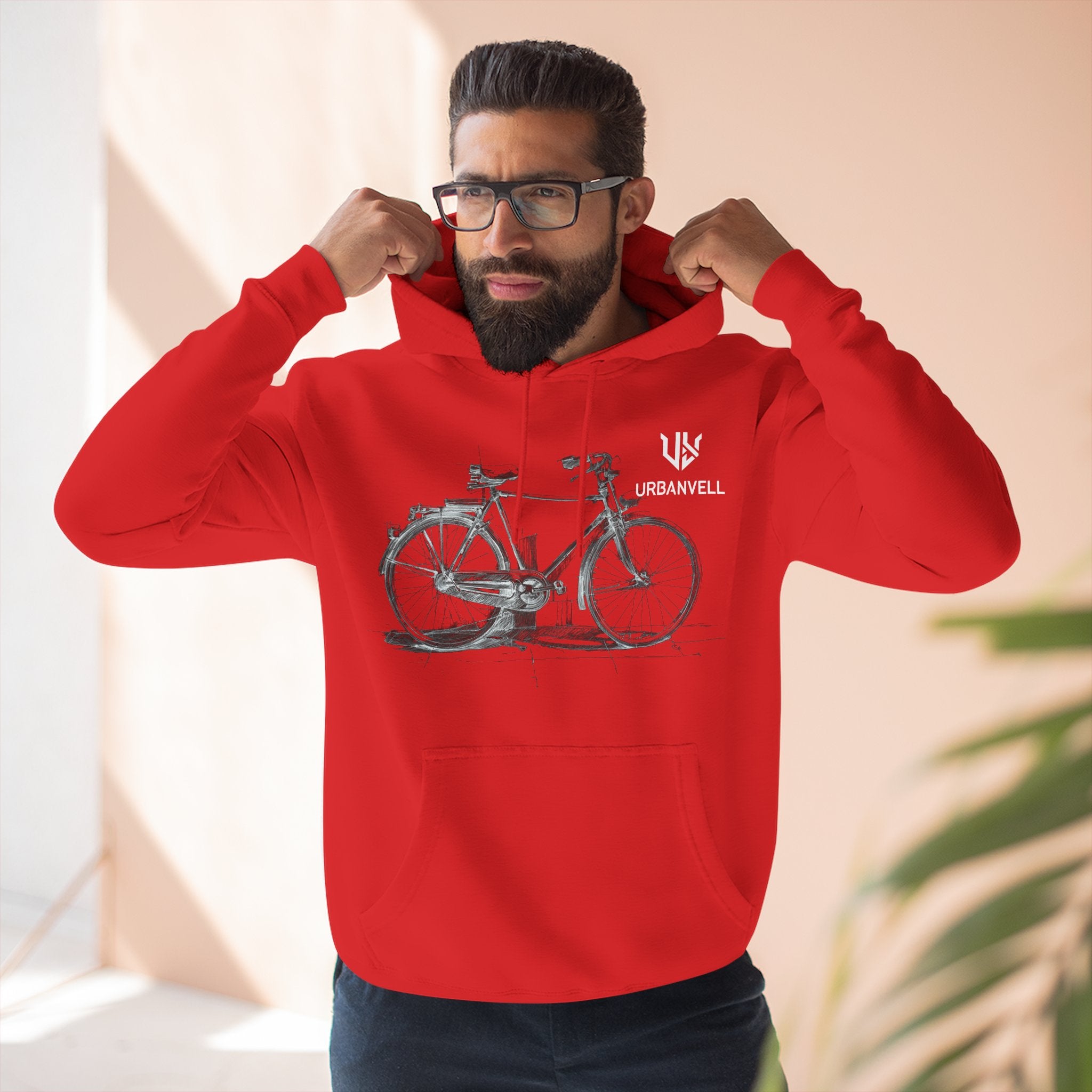 Bicycle Sketch Hoodie — URBANVELL Vintage Bike Illustration Fleece Pullover