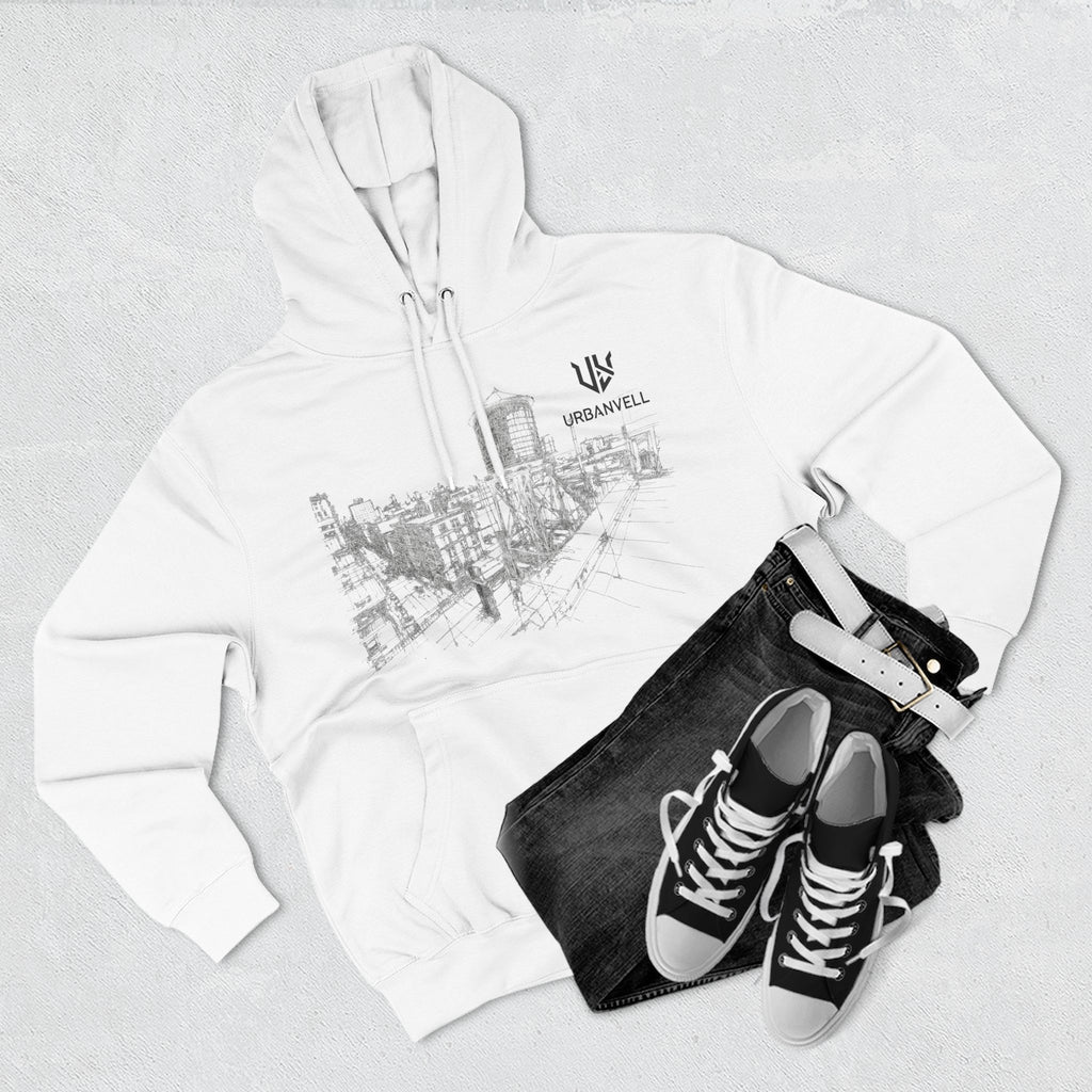 Water Tower Sketch Hoodie — URBANVELL Skyline Graphic Fleece Hoodie