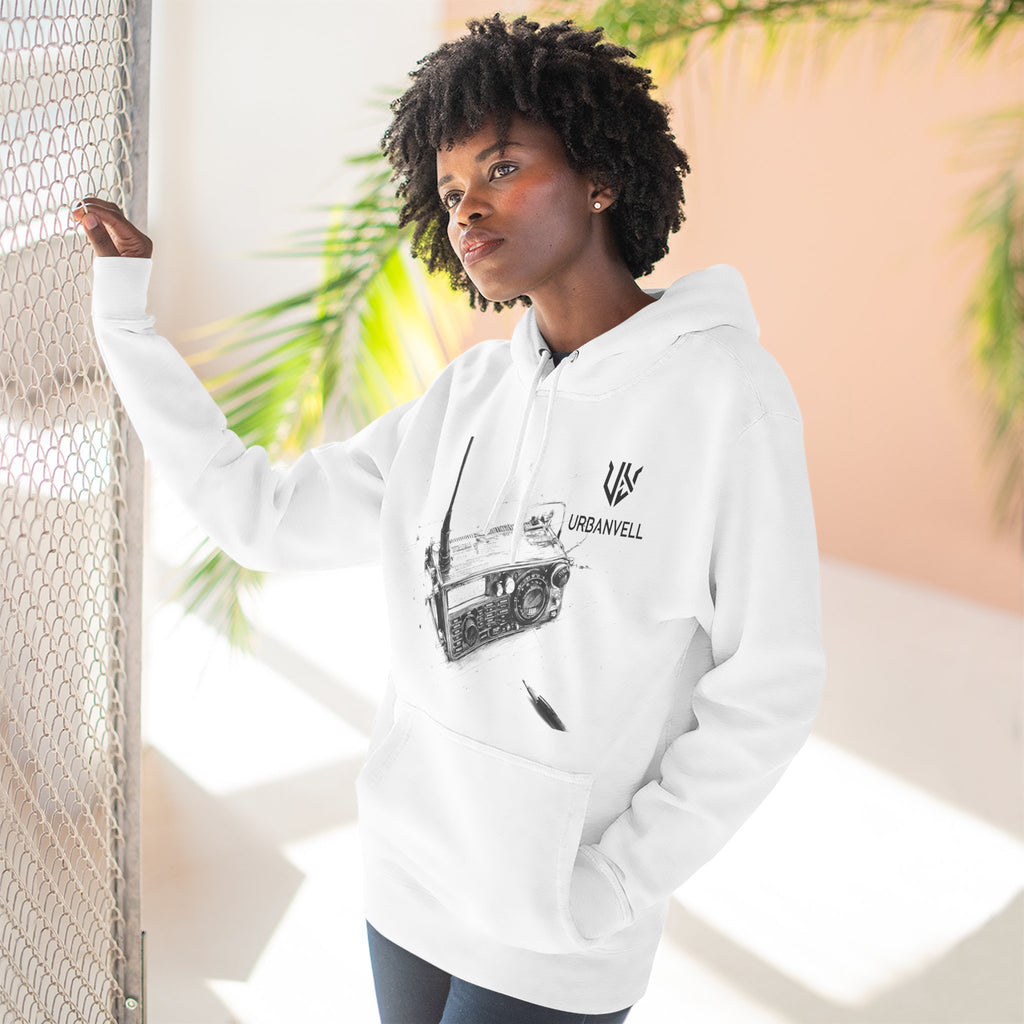 Walkie-Talkie Radio Sketch Hoodie — URBANVELL Minimal Urban Radio Graphic Fleece Pullover