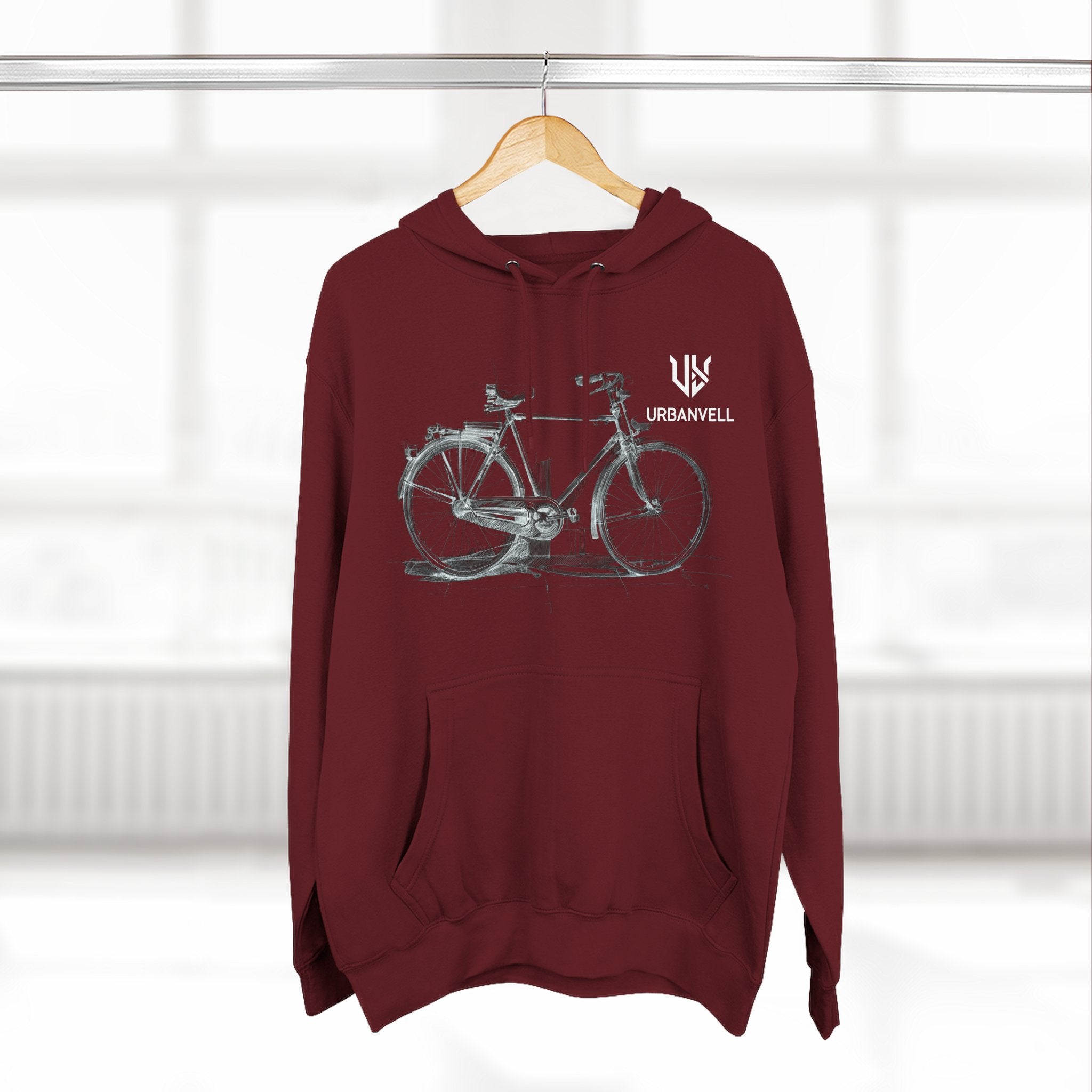 Bicycle Sketch Hoodie — URBANVELL Vintage Bike Illustration Fleece Pullover