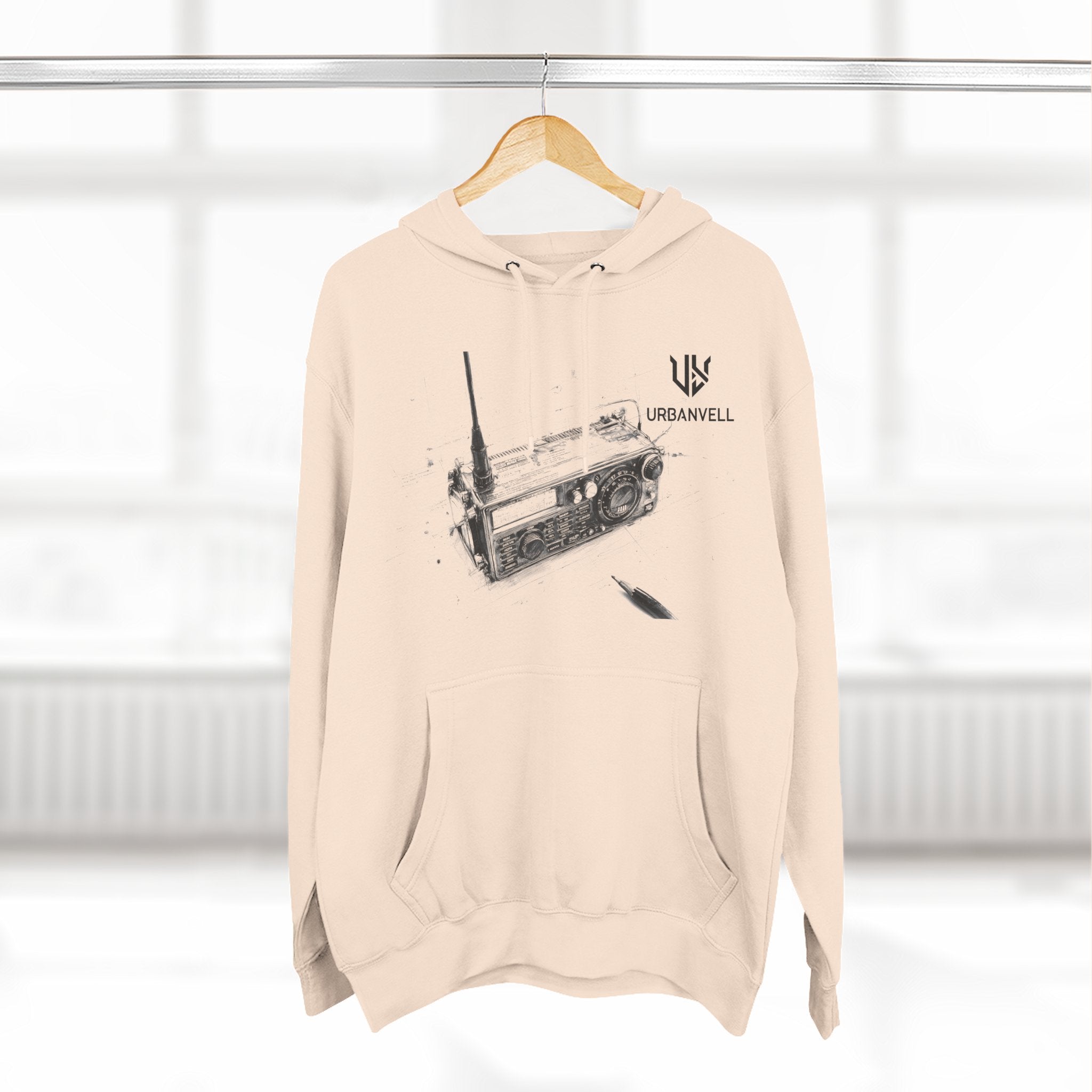Walkie-Talkie Radio Sketch Hoodie — URBANVELL Minimal Urban Radio Graphic Fleece Pullover