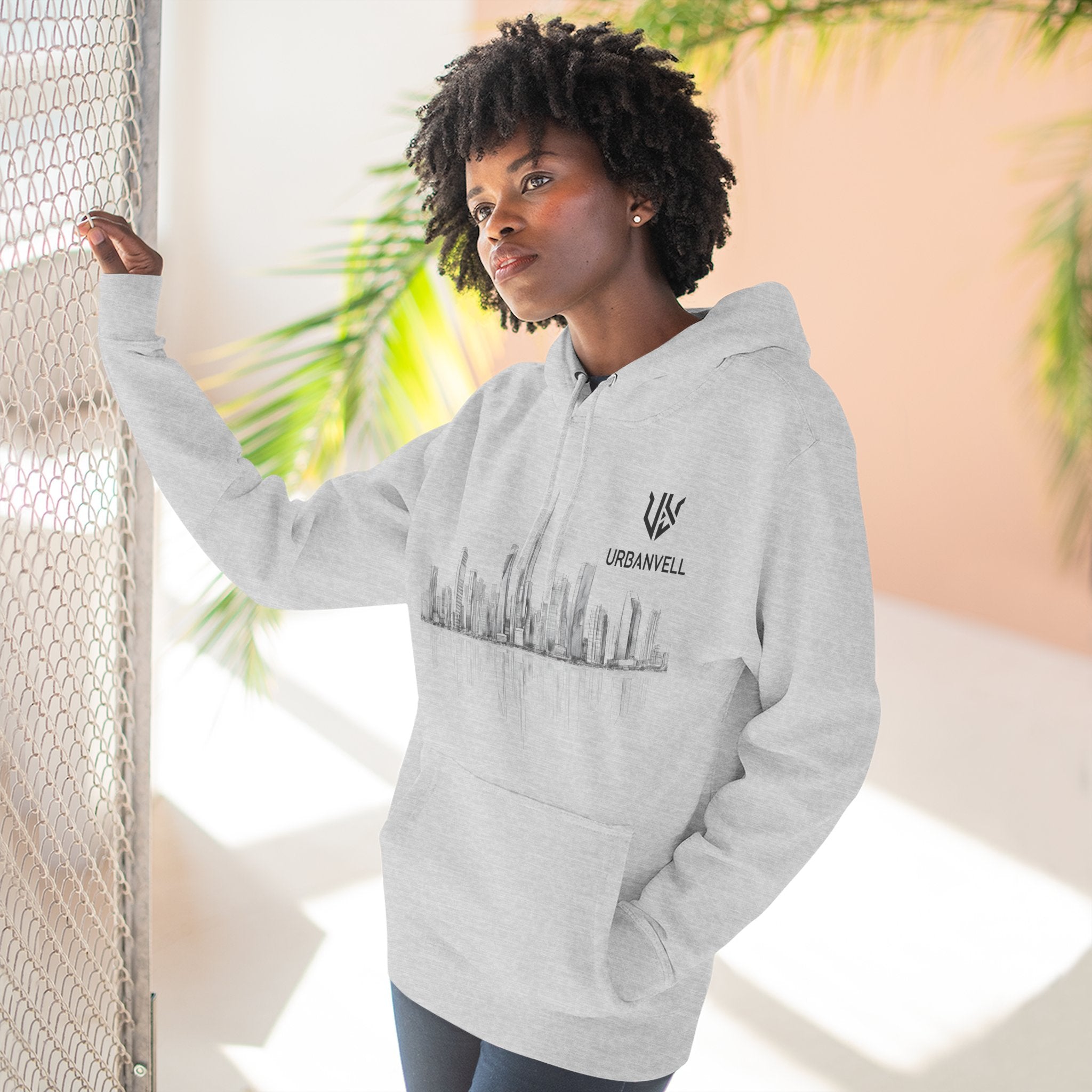 City Skyline Hoodie — URBANVELL Minimal Urban Sketch Fleece Pullover