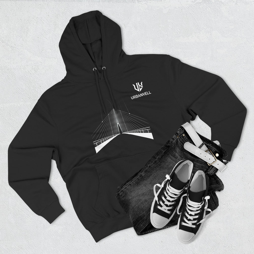 Minimalist Bridge Graphic Hoodie — URBANVELL Three-Panel Fleece Hoodie
