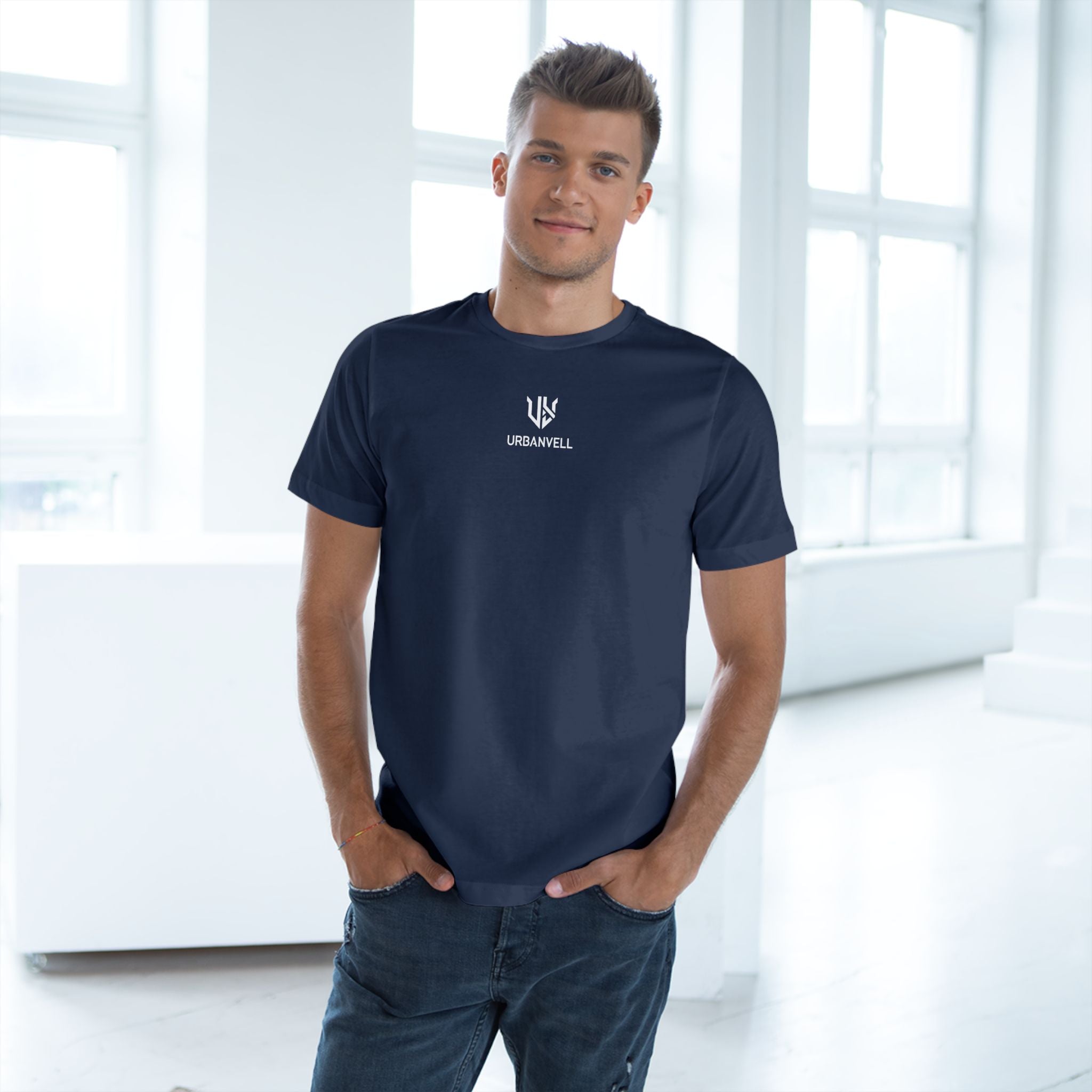 Minimal UrbanVell Centered Logo T‑Shirt — URBANVELL Clean Small Chest Logo Tee