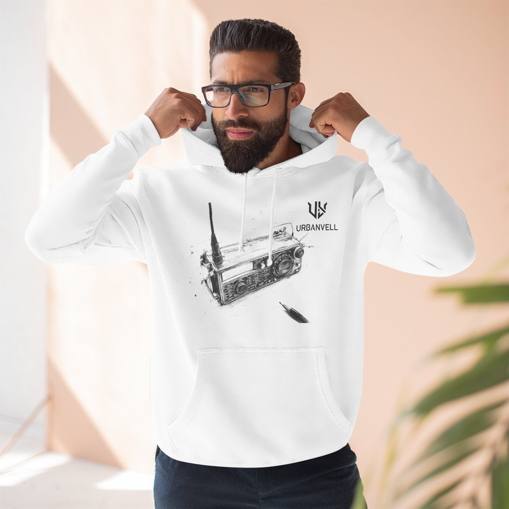 Walkie-Talkie Radio Sketch Hoodie — URBANVELL Minimal Urban Radio Graphic Fleece Pullover