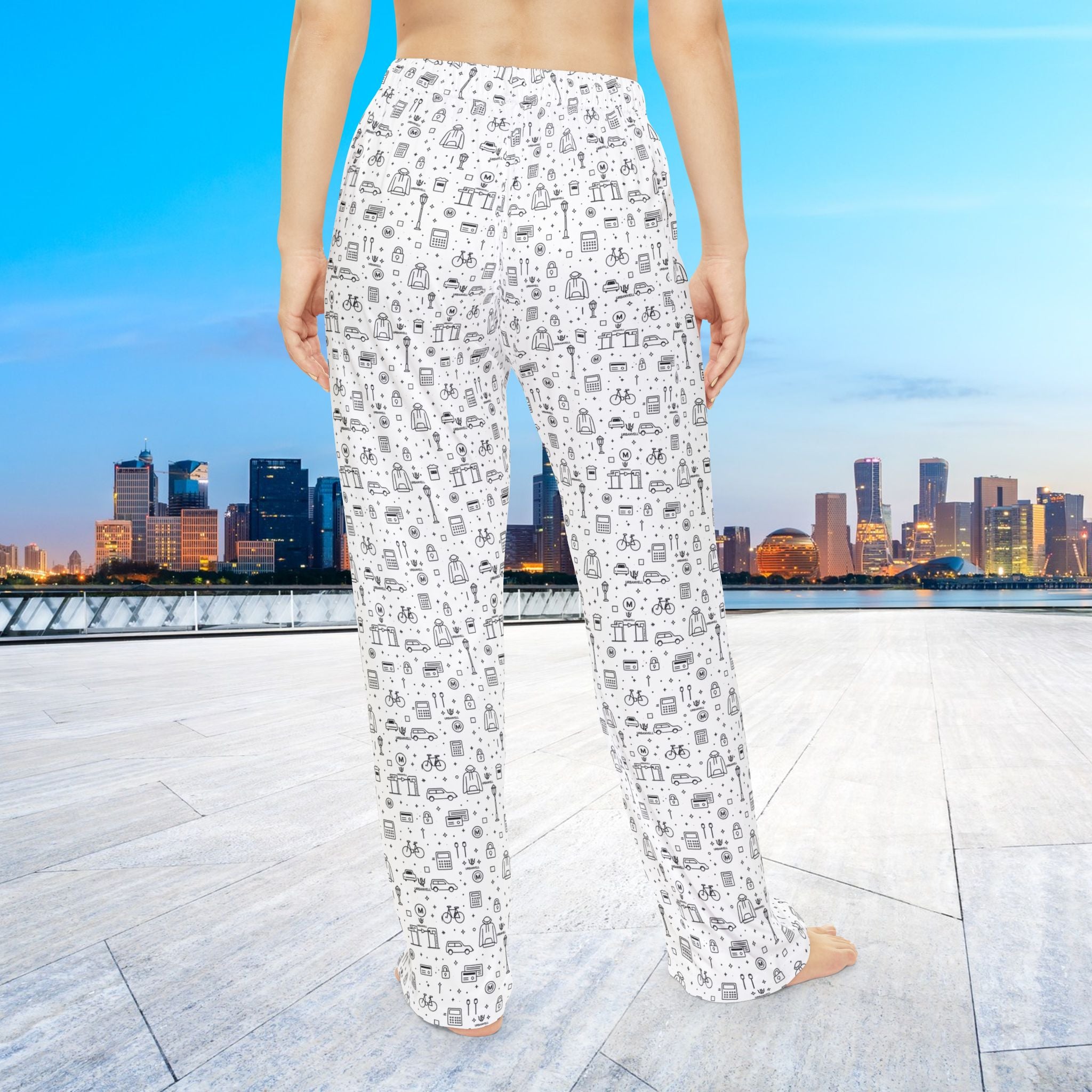 Women's Pajama Pants — URBANVELL Cozy Black & White Cat Doodle All-Over Print