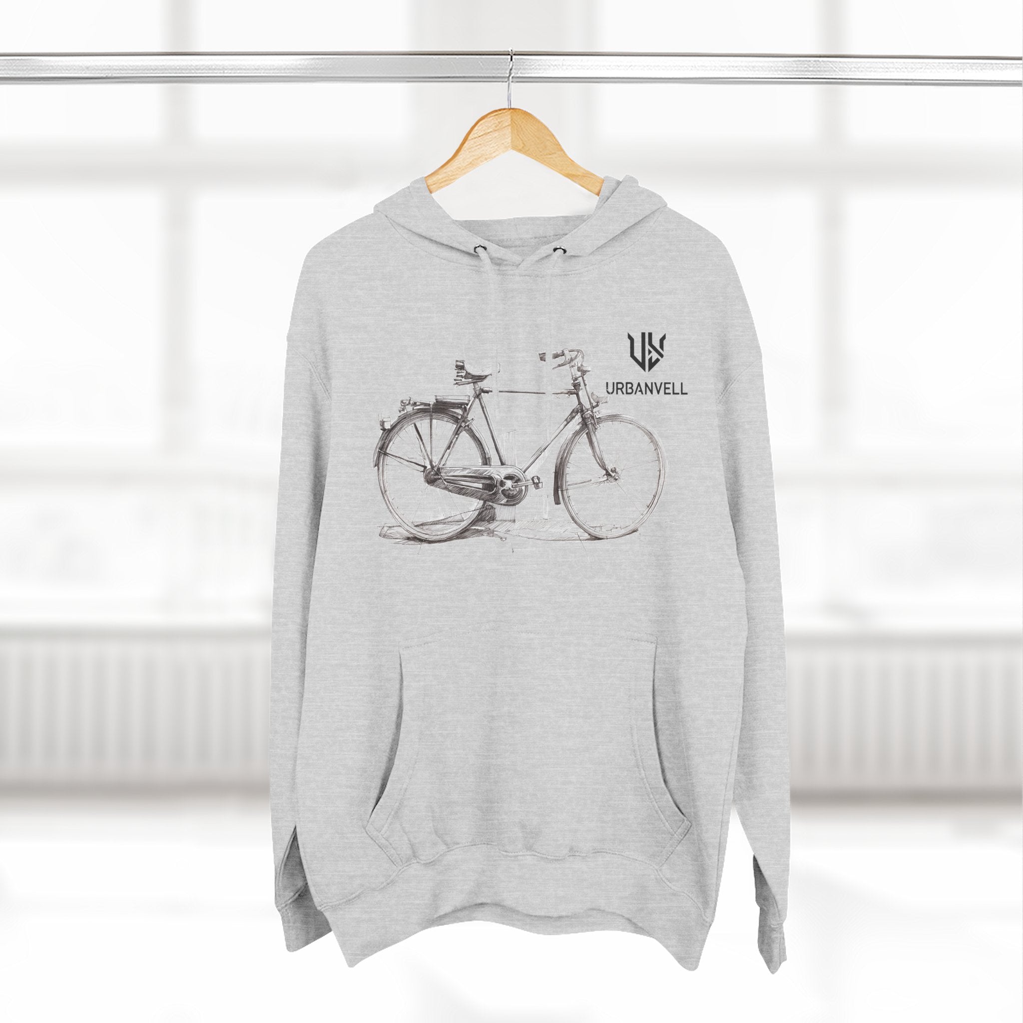 Bicycle Sketch Hoodie — URBANVELL Vintage Bike Illustration Fleece Pullover