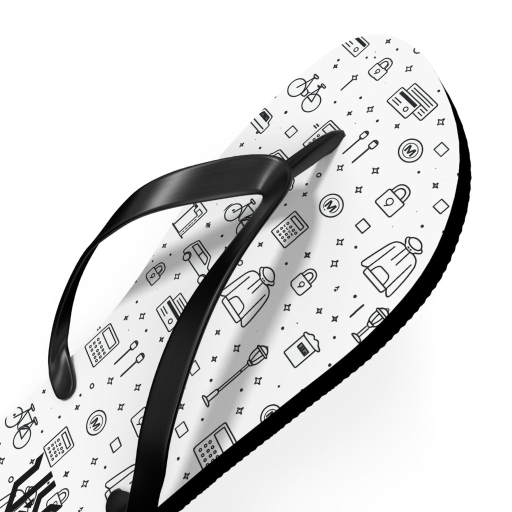 Urban Pattern Flip Flops — Monochrome City Icons Beach Sandals