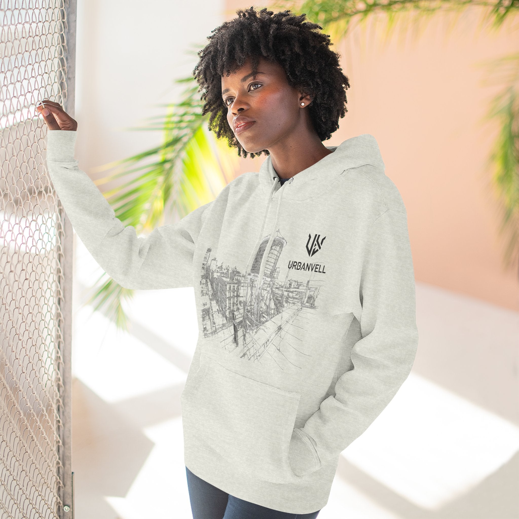 Water Tower Sketch Hoodie — URBANVELL Skyline Graphic Fleece Hoodie