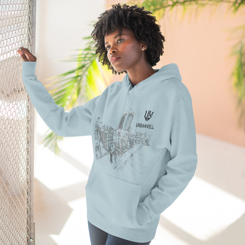 Water Tower Sketch Hoodie — URBANVELL Skyline Graphic Fleece Hoodie
