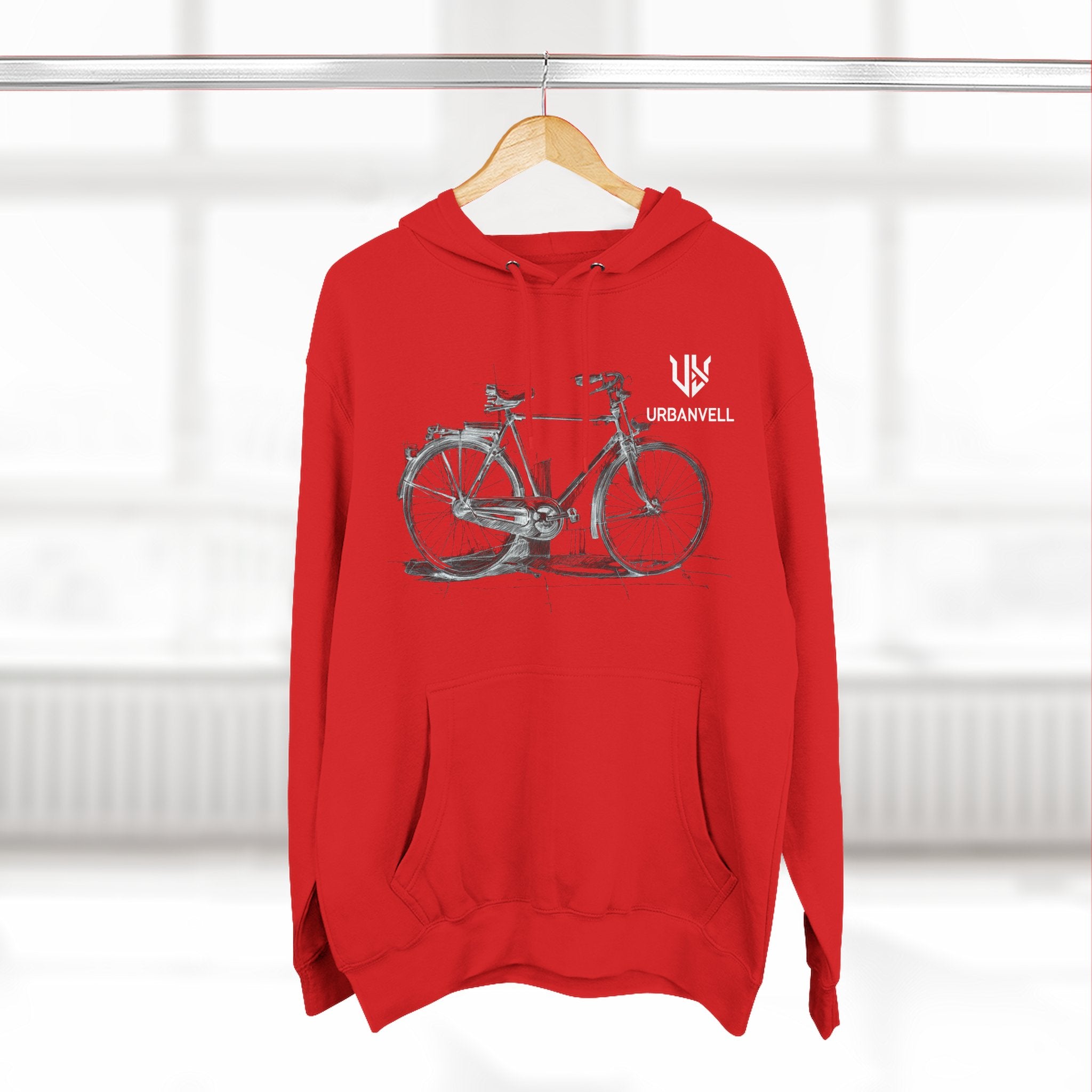 Bicycle Sketch Hoodie — URBANVELL Vintage Bike Illustration Fleece Pullover