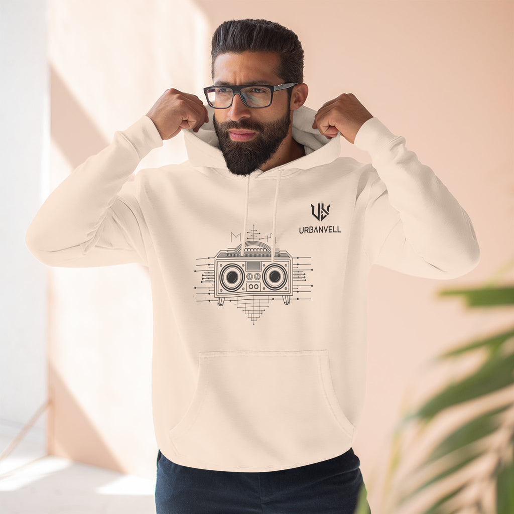 Boombox Graphic Hoodie — URBANVELL Minimalist Retro Cassette Stereo Sweatshirt