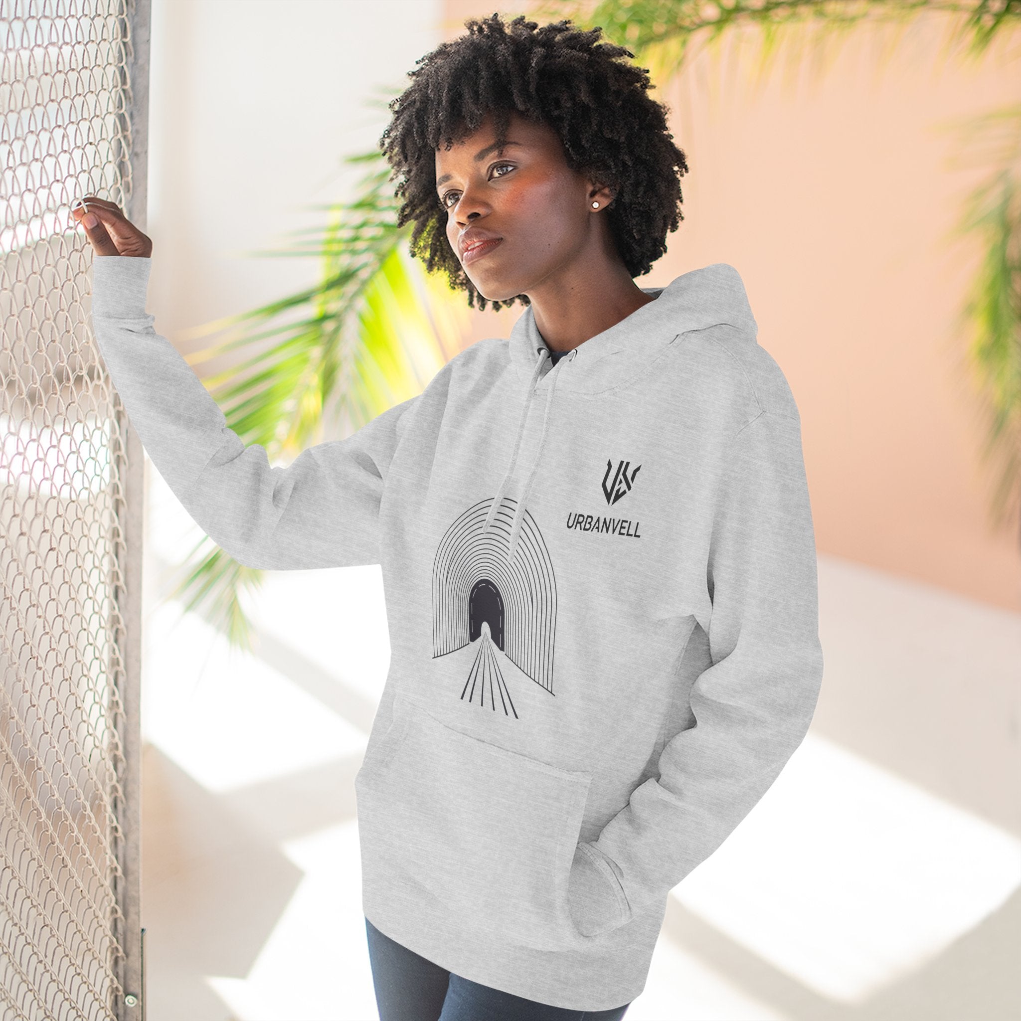Minimalist Arch Tunnel Hoodie — URBANVELL Logo Fleece Pullover