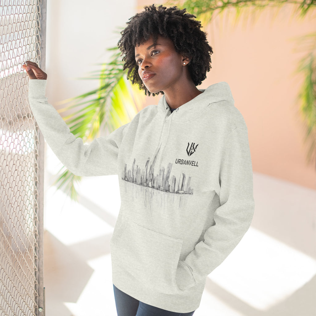 City Skyline Hoodie — URBANVELL Minimal Urban Sketch Fleece Pullover