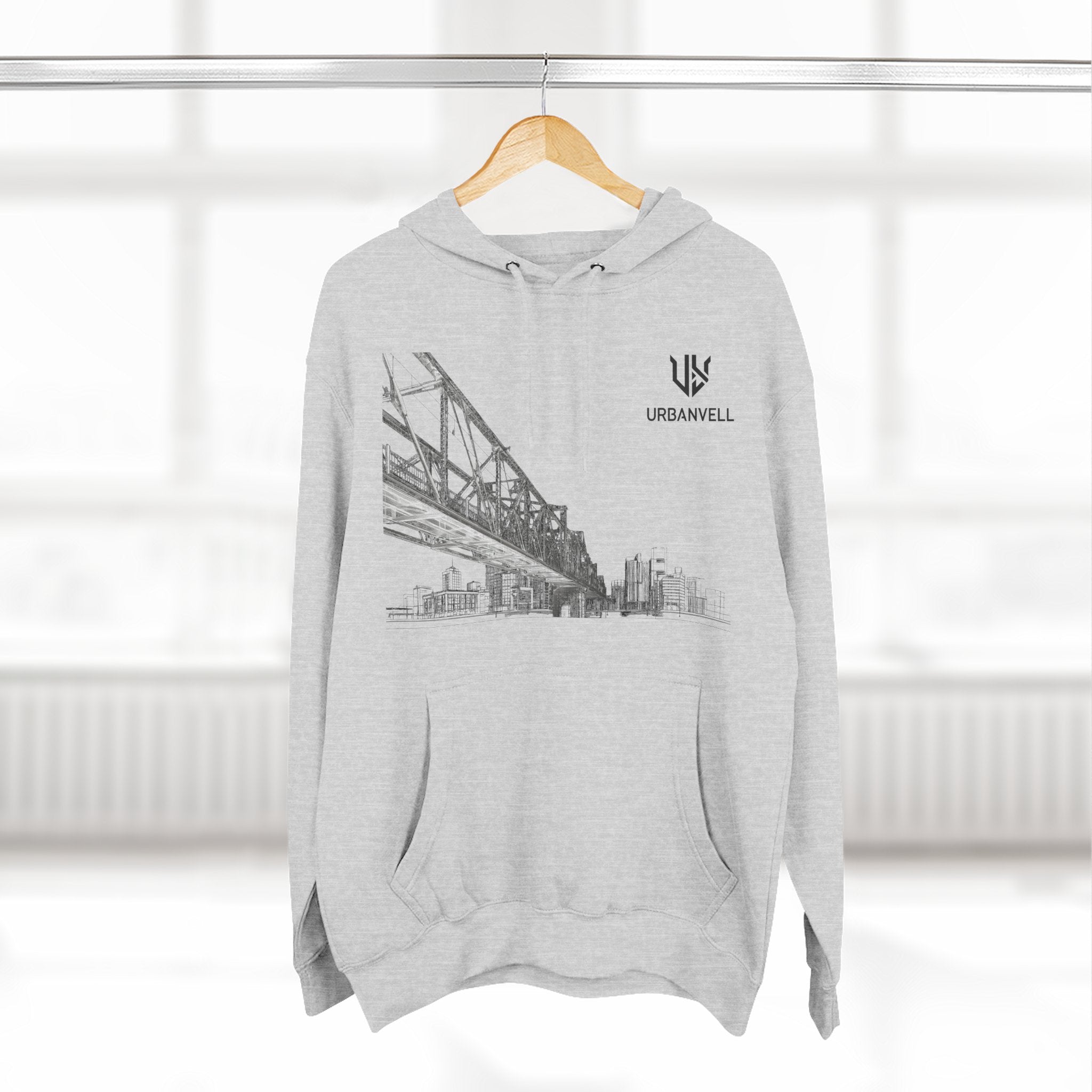 Railway Bridge Skyline Hoodie — URBANVELL Architectural Graphic Pullover