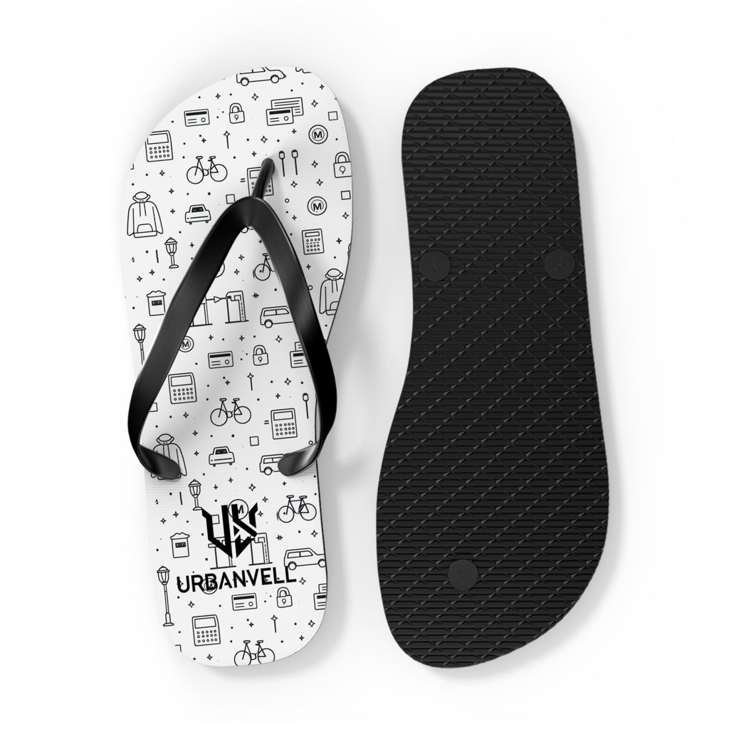 Urban Pattern Flip Flops — Monochrome City Icons Beach Sandals
