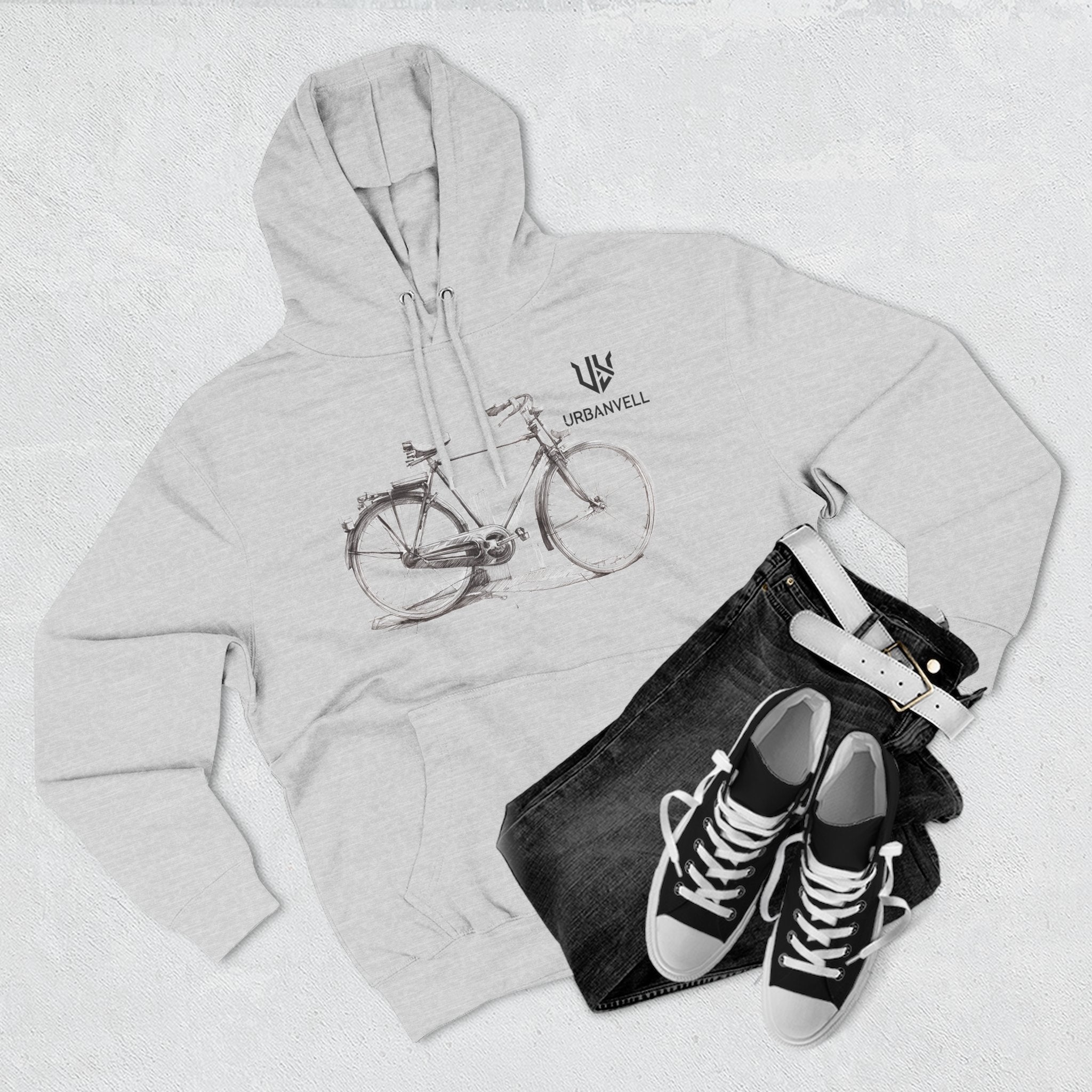 Bicycle Sketch Hoodie — URBANVELL Vintage Bike Illustration Fleece Pullover