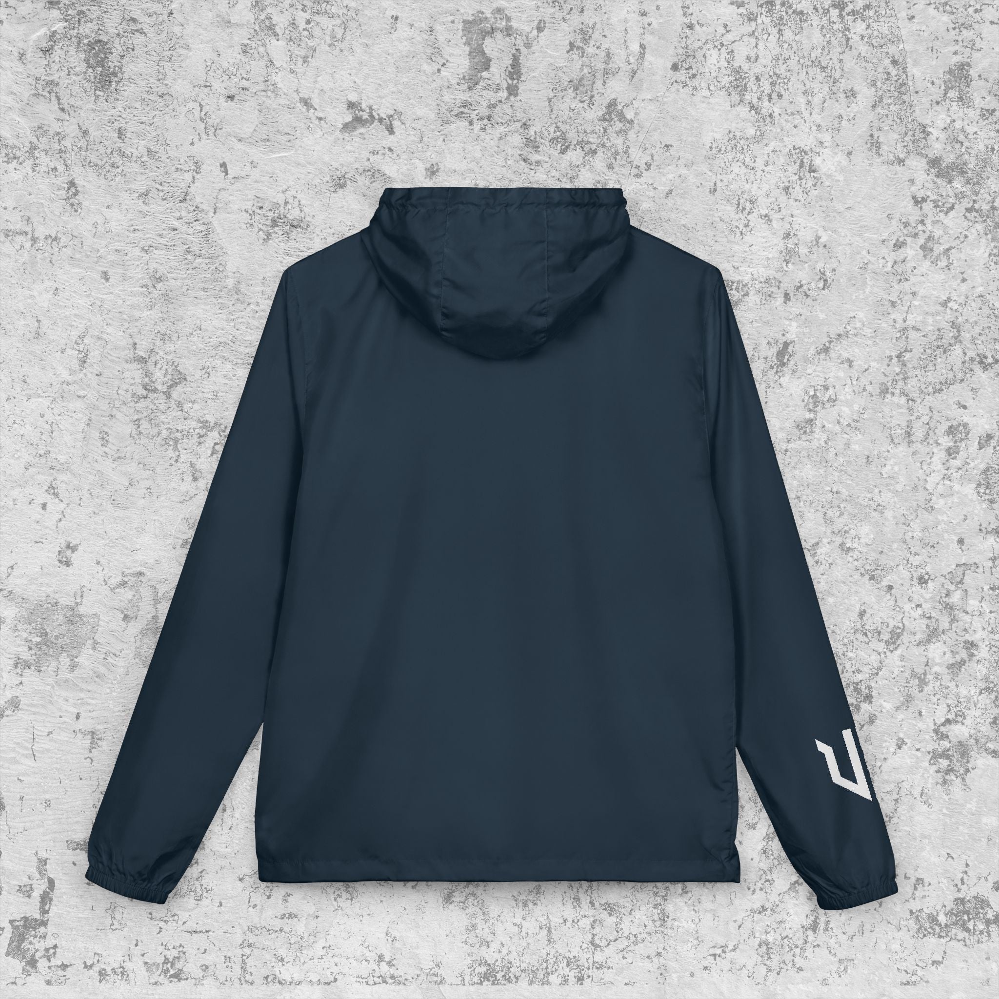 White Camo Windbreaker Jacket with URBANVELL Logo — Lightweight Full-Zip Hooded Jacket