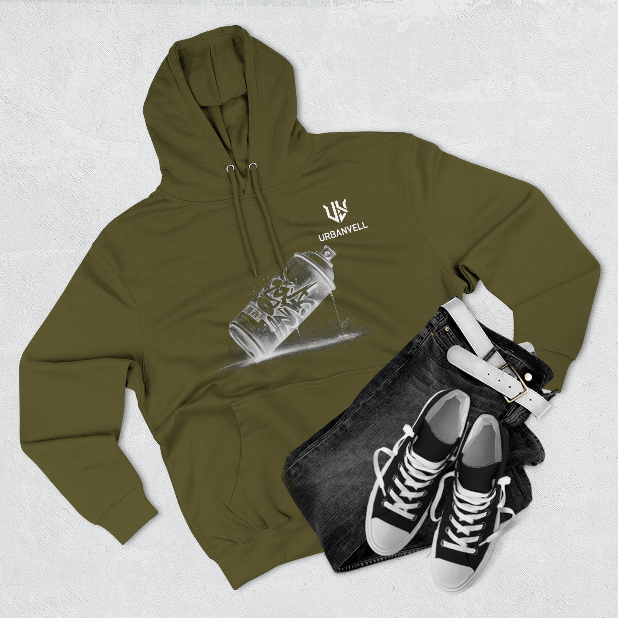 Graffiti Spray Can Sketch Hoodie — URBANVELL Urban Art Streetwear Fleece Pullover