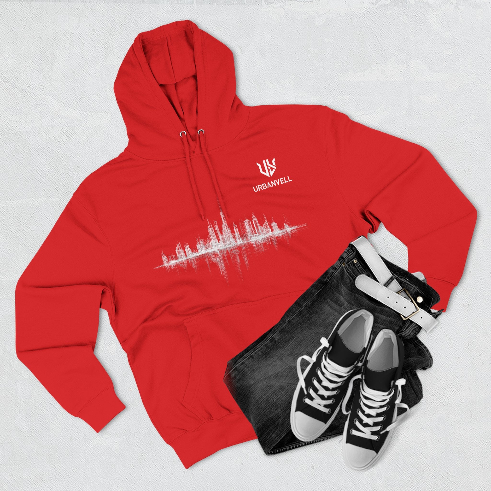 City Skyline Soundwave Hoodie — URBANVELL Minimal Urban Graphic Fleece Pullover