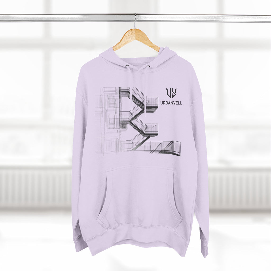 Architectural Fire Escape Stairs Sketch Hoodie — URBANVELL Three-Panel Fleece Pullover