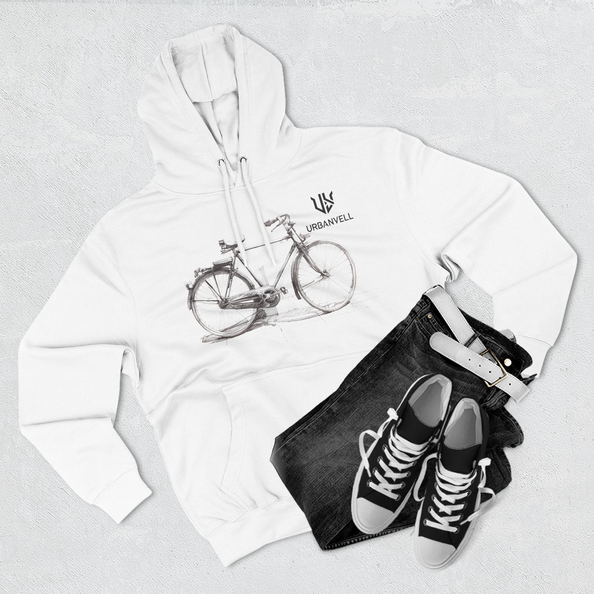 Bicycle Sketch Hoodie — URBANVELL Vintage Bike Illustration Fleece Pullover
