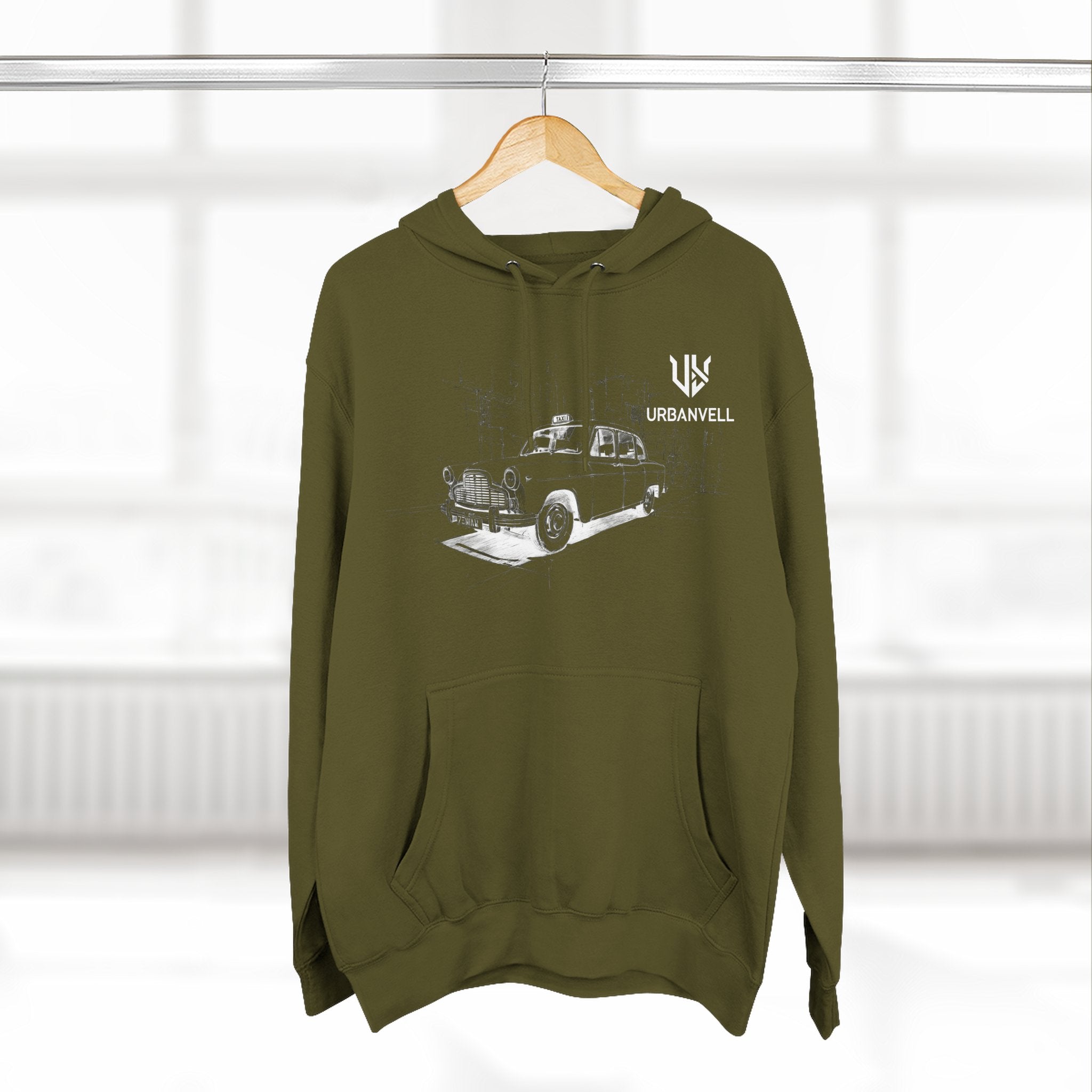 Old City Cab Illustration Hoodie — URBANVELL Classic Convertible Graphic Hoodie